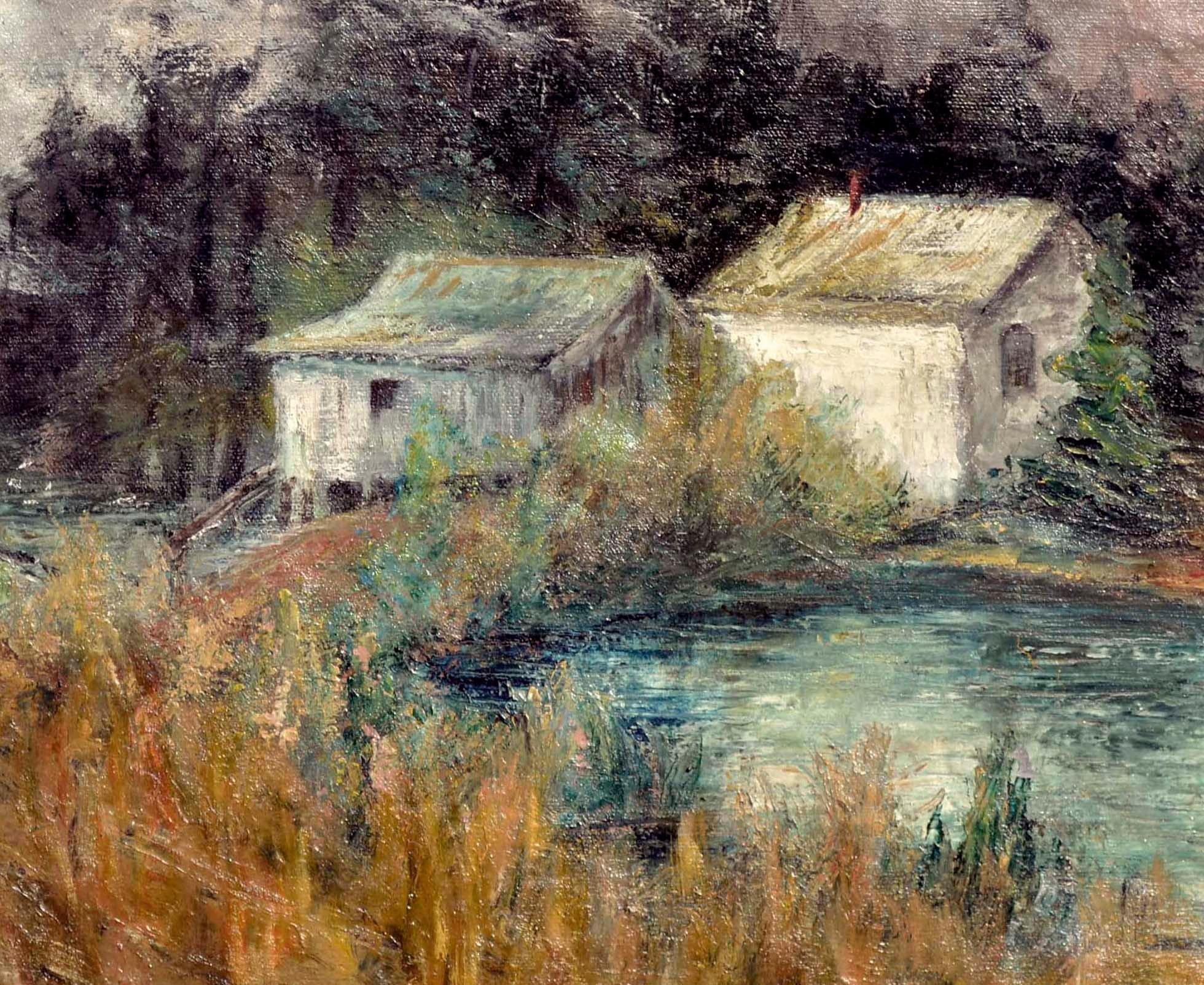 Cabine sul lago Paesaggio - Painting Impressionismo americano di N.C. McNickle