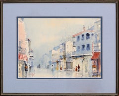 New Orleans Street Scene, Mid Century Figurative Watercolor