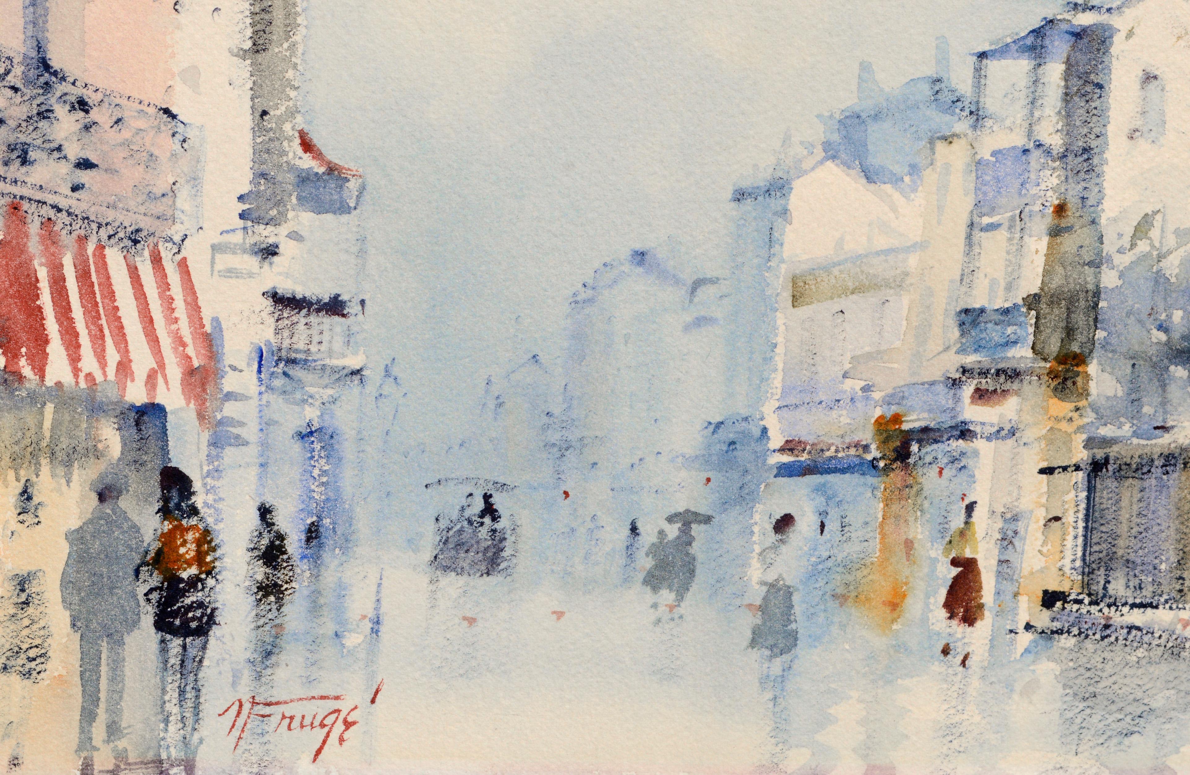 New Orleans Street Scene, Mid Century Figurative Watercolor - American Impressionist Art by Nestor Fruge