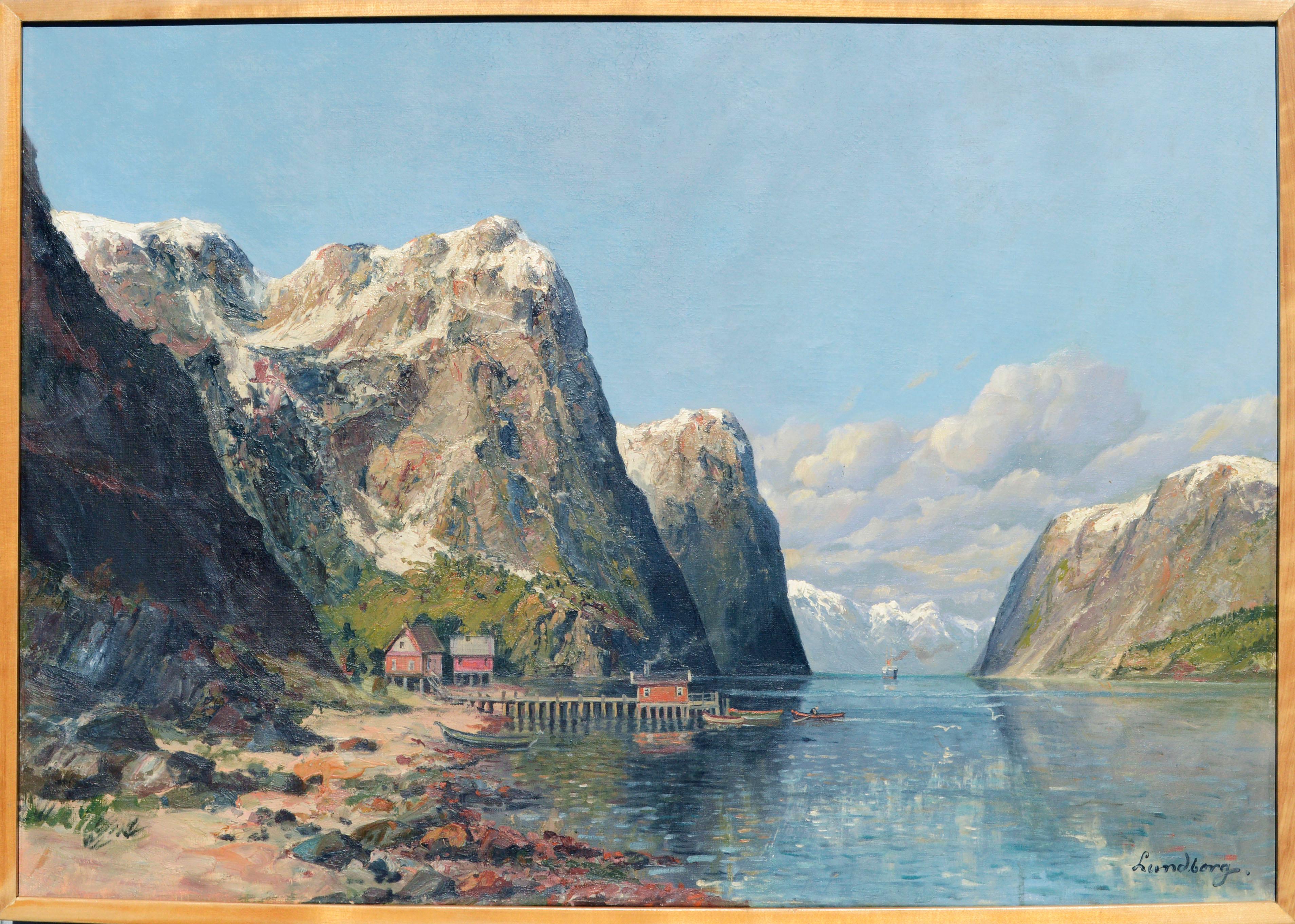 Unknown Landscape Painting - Norwegian Fjord Landscape by Lundborg