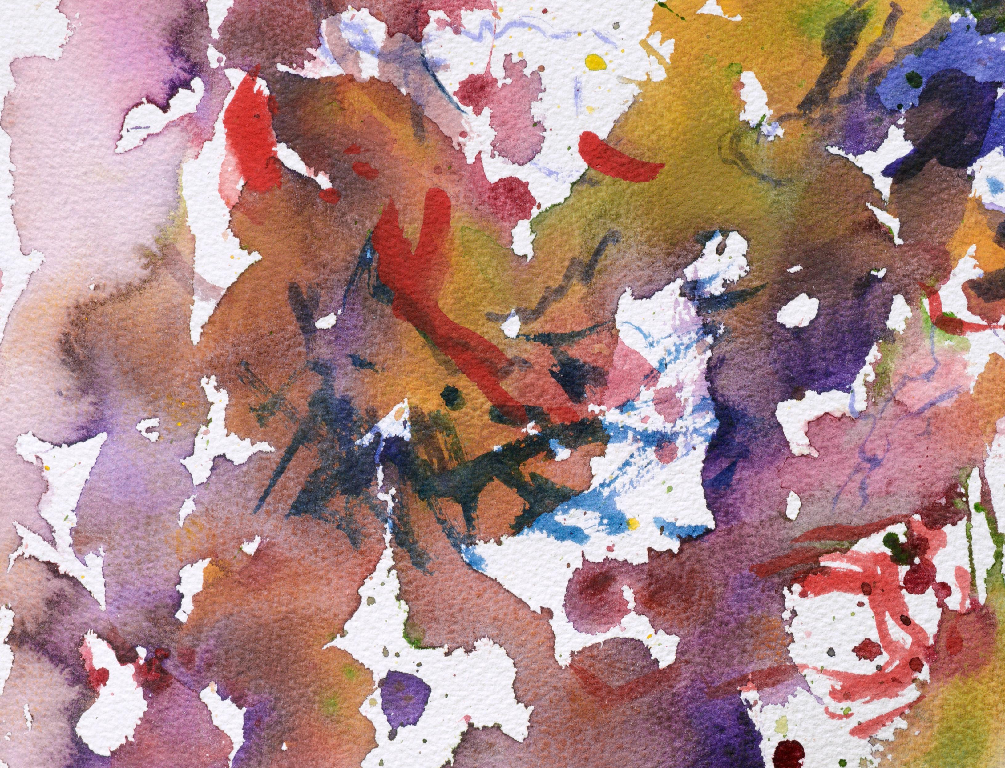 Abstract Splashes of Yellow, Red, and Purple - Gray Abstract Drawing by Les Anderson