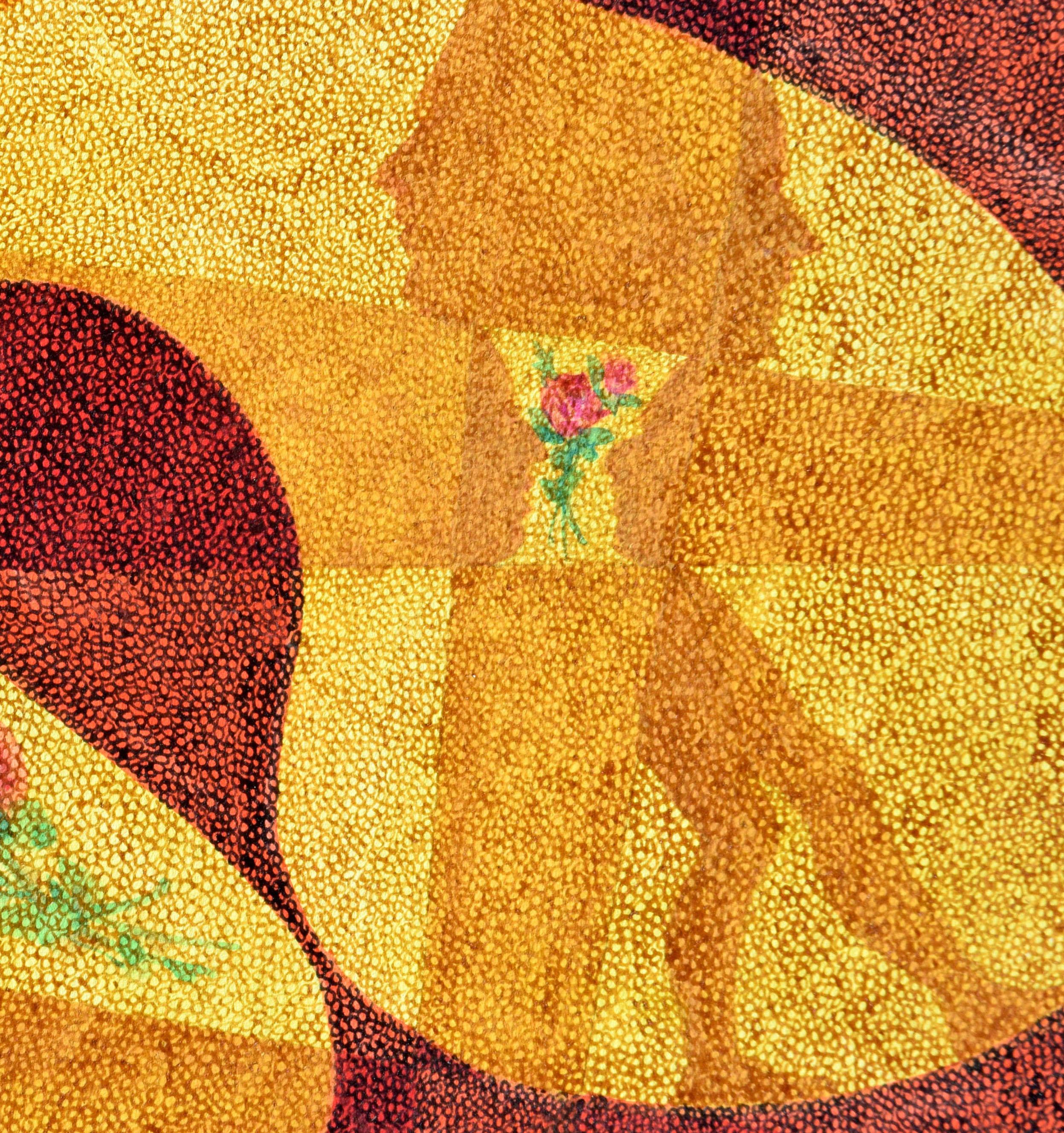 Figuren in Bewegung mit Rosen - Pointillist Figurative Abstrakte Figuren  (Pointillismus), Art, von Ben Black