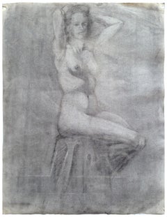 Estudio de figura desnuda sentada de los años 40