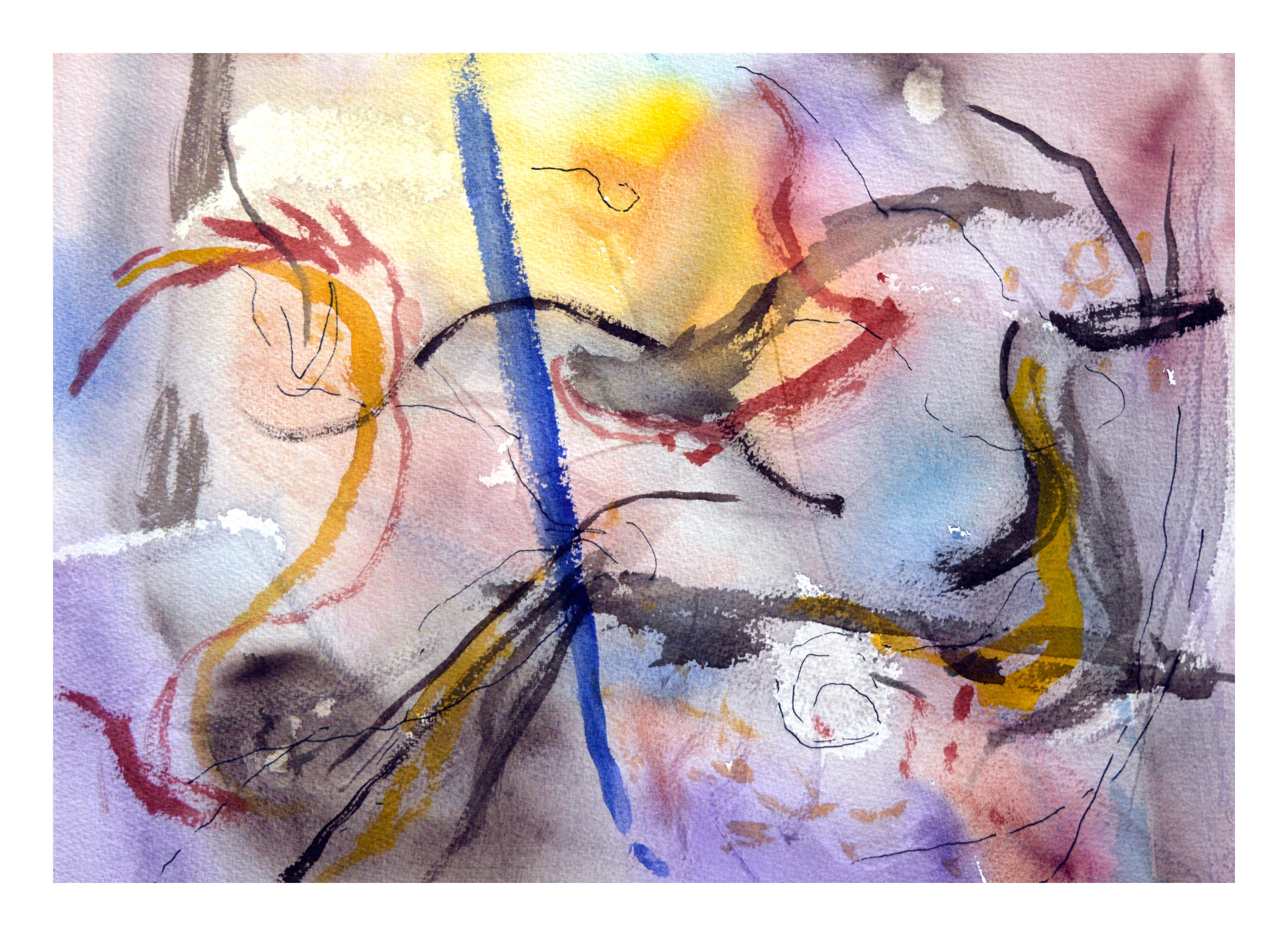 Vintage Lascaux Caves Abstract Watercolor - Art by Les Anderson