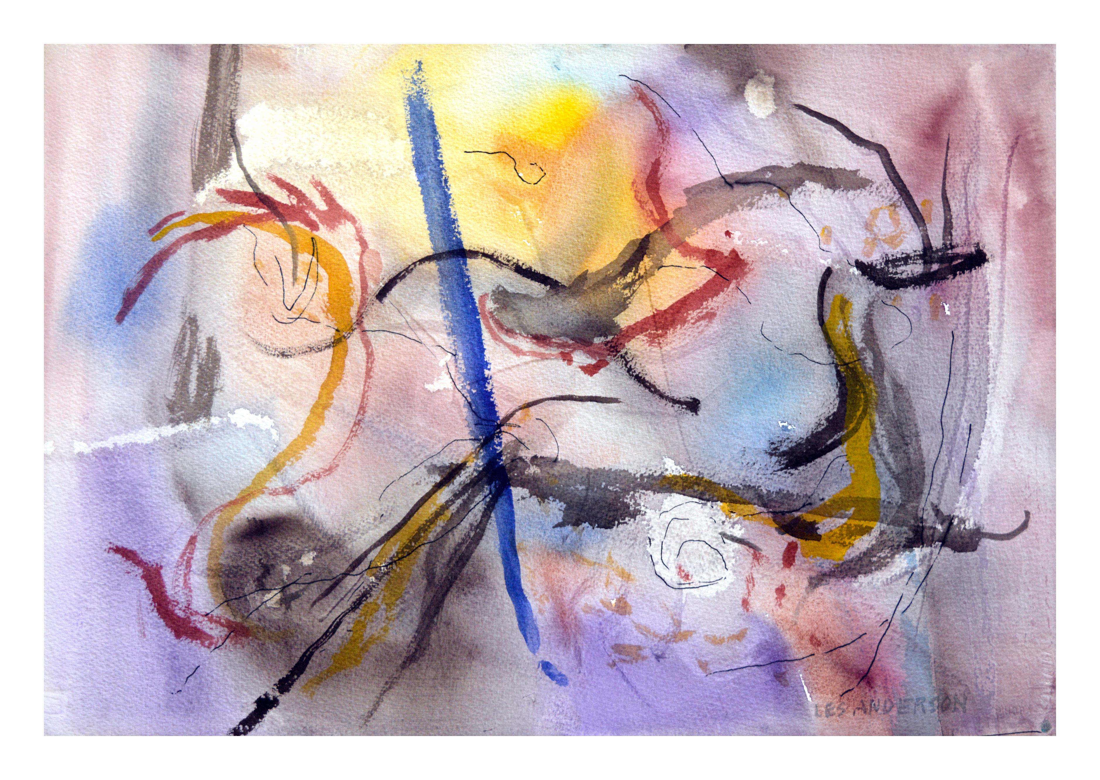 Les Anderson Abstract Drawing - Vintage Lascaux Caves Abstract Watercolor