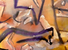 Vintage Linear Abstract Autumnal Watercolor on Paper, Signed, 1980s