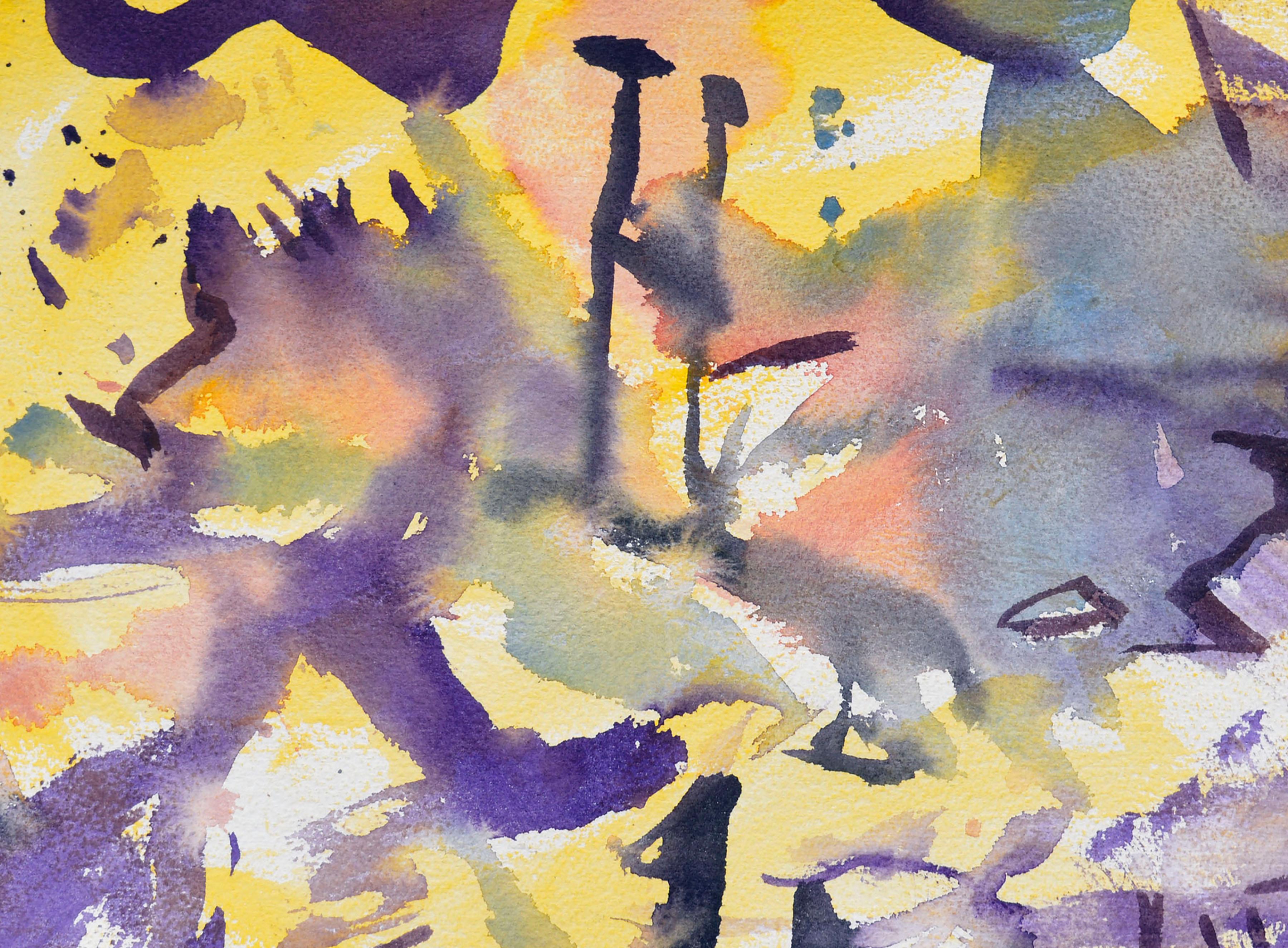 Vintage Purple & Yellow Abstract Watercolor - Art by Les Anderson