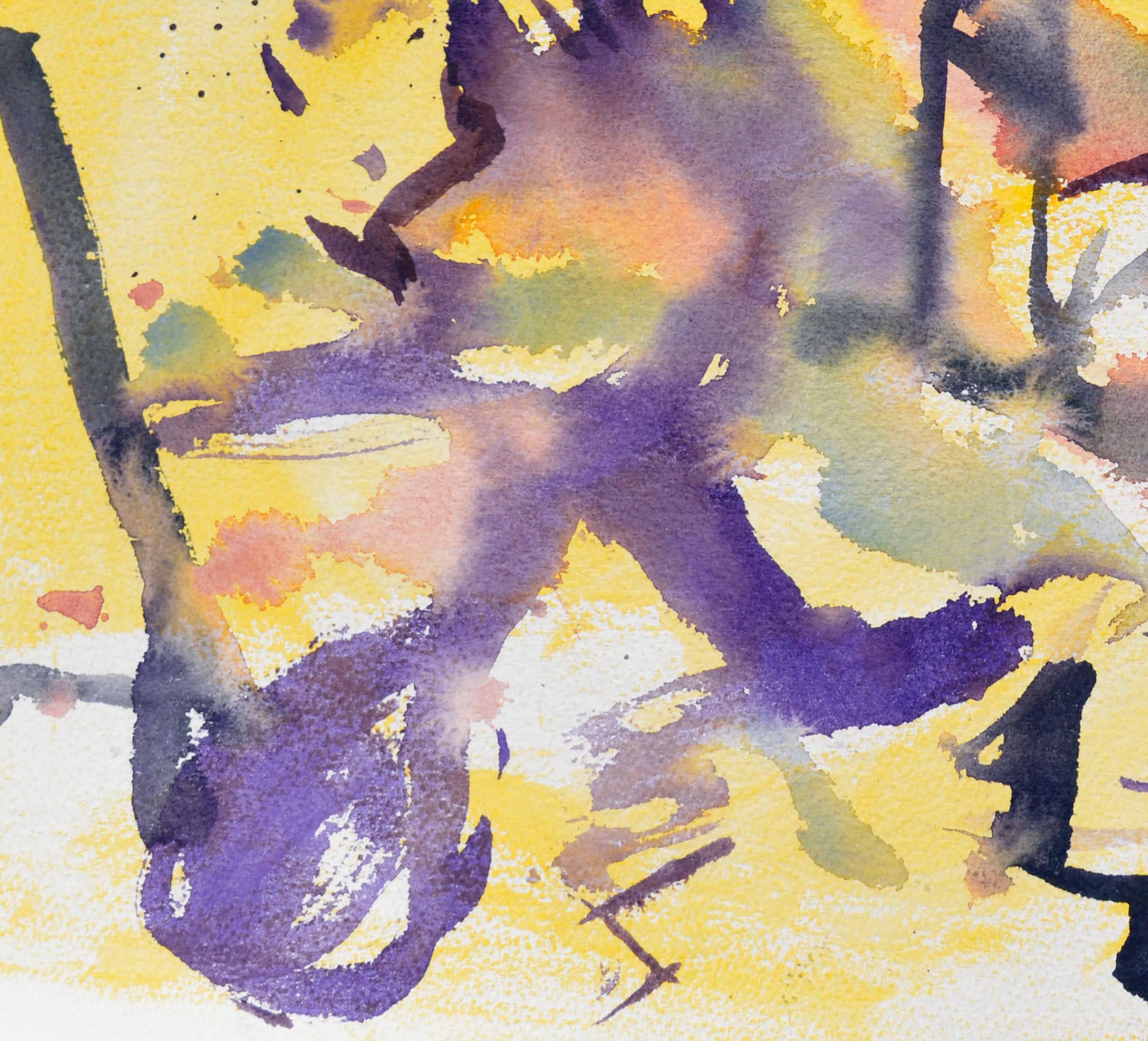 Vintage Purple & Yellow Abstract Watercolor - Abstract Expressionist Art by Les Anderson