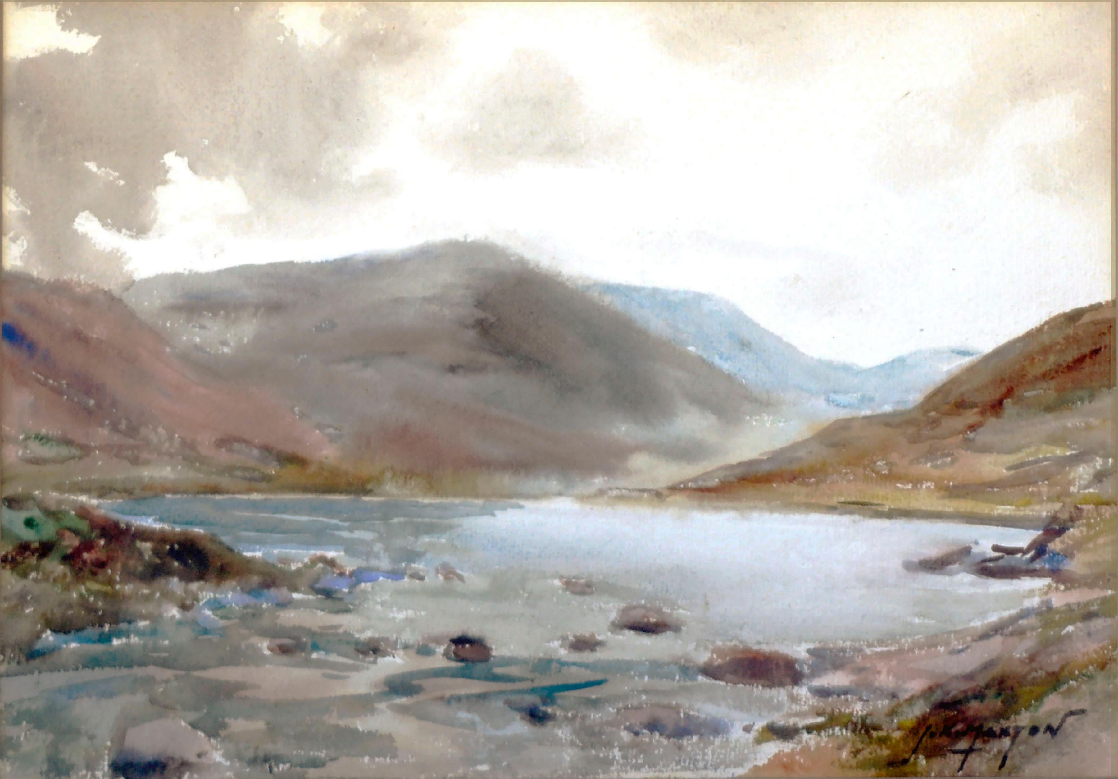 Early 20th Century Scottish Mountain Lake Landscape  - Art by John Kid Maxton 