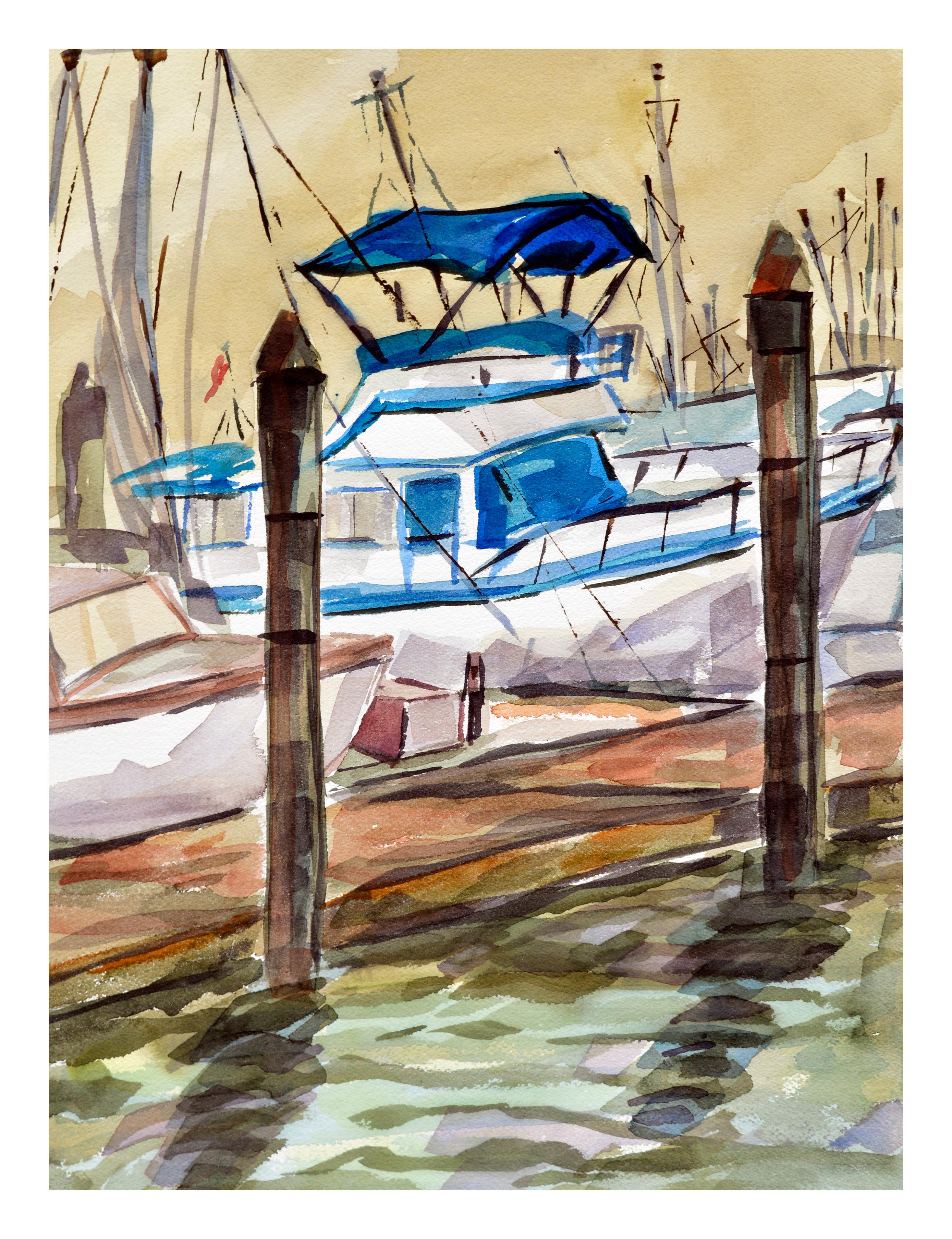Vintage Marina Sailboat Seascape  - Art by Doris Warner