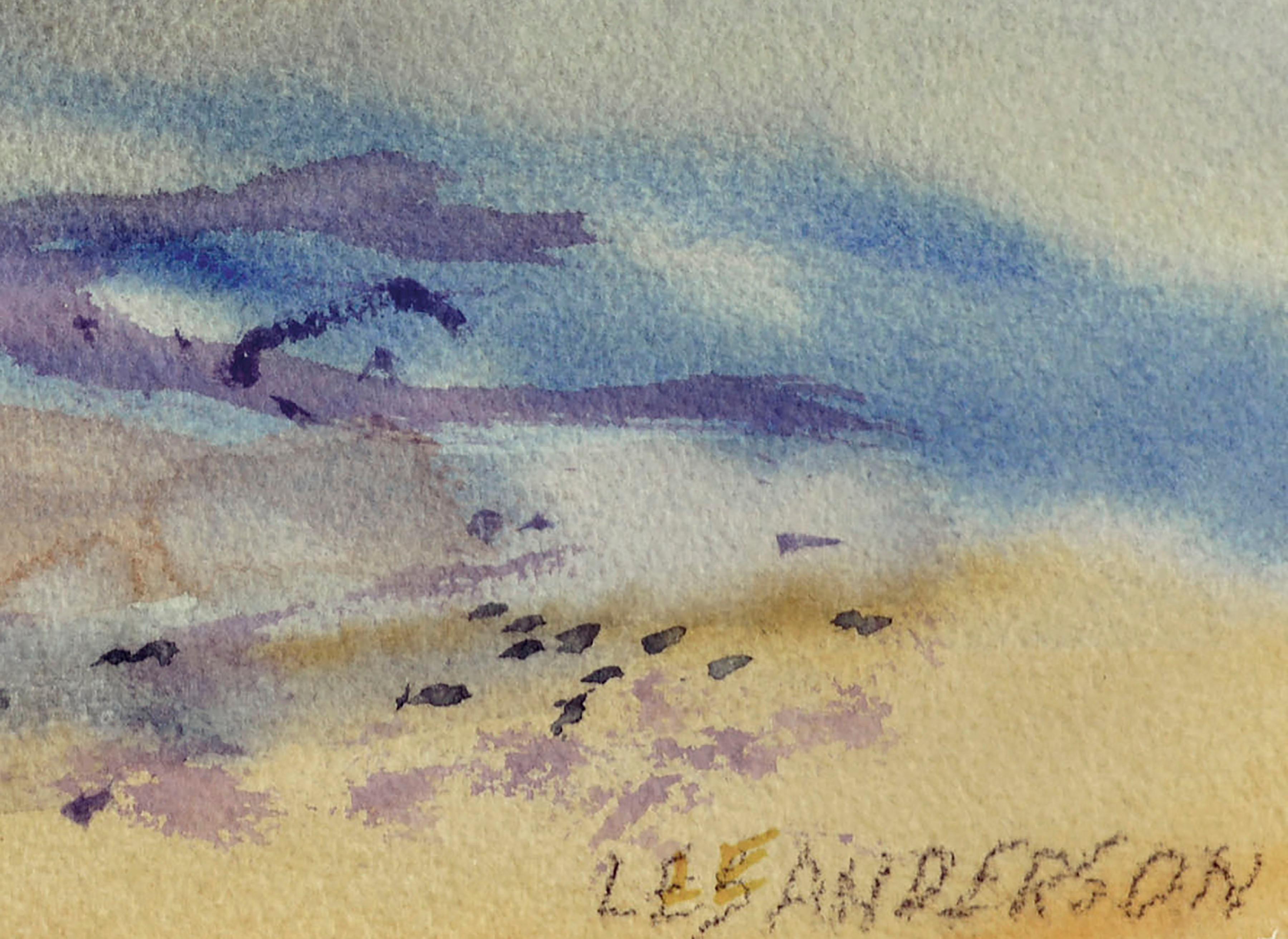 Beautiful vintage watercolor seascape in soft pastel colors by Les (Leslie Luverne) Anderson (American, 1928-2009). From the estate of Les Anderson in Monterey, California. Signed 