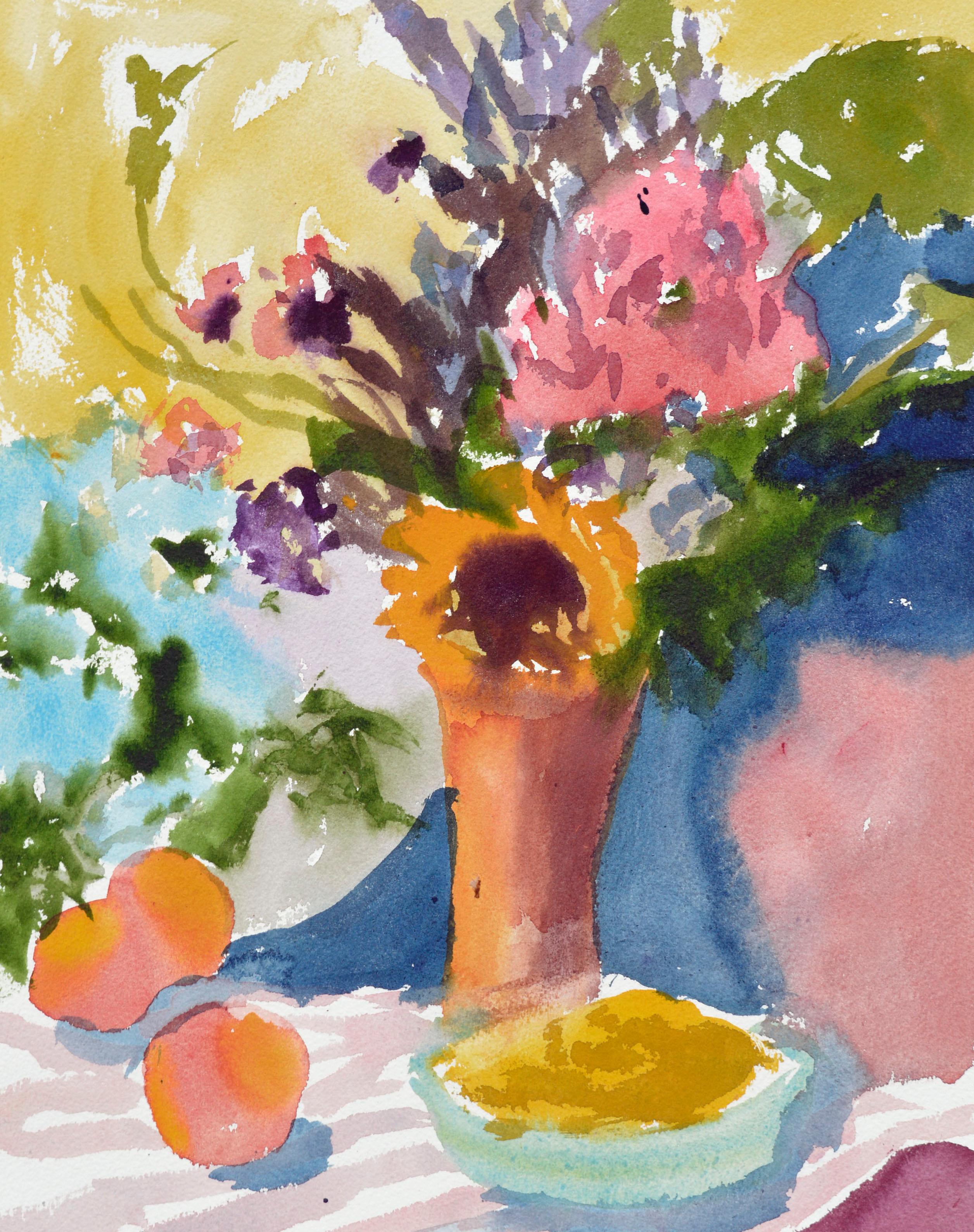 Flowers & Peaches - Summer Still Life  - Art by Les Anderson