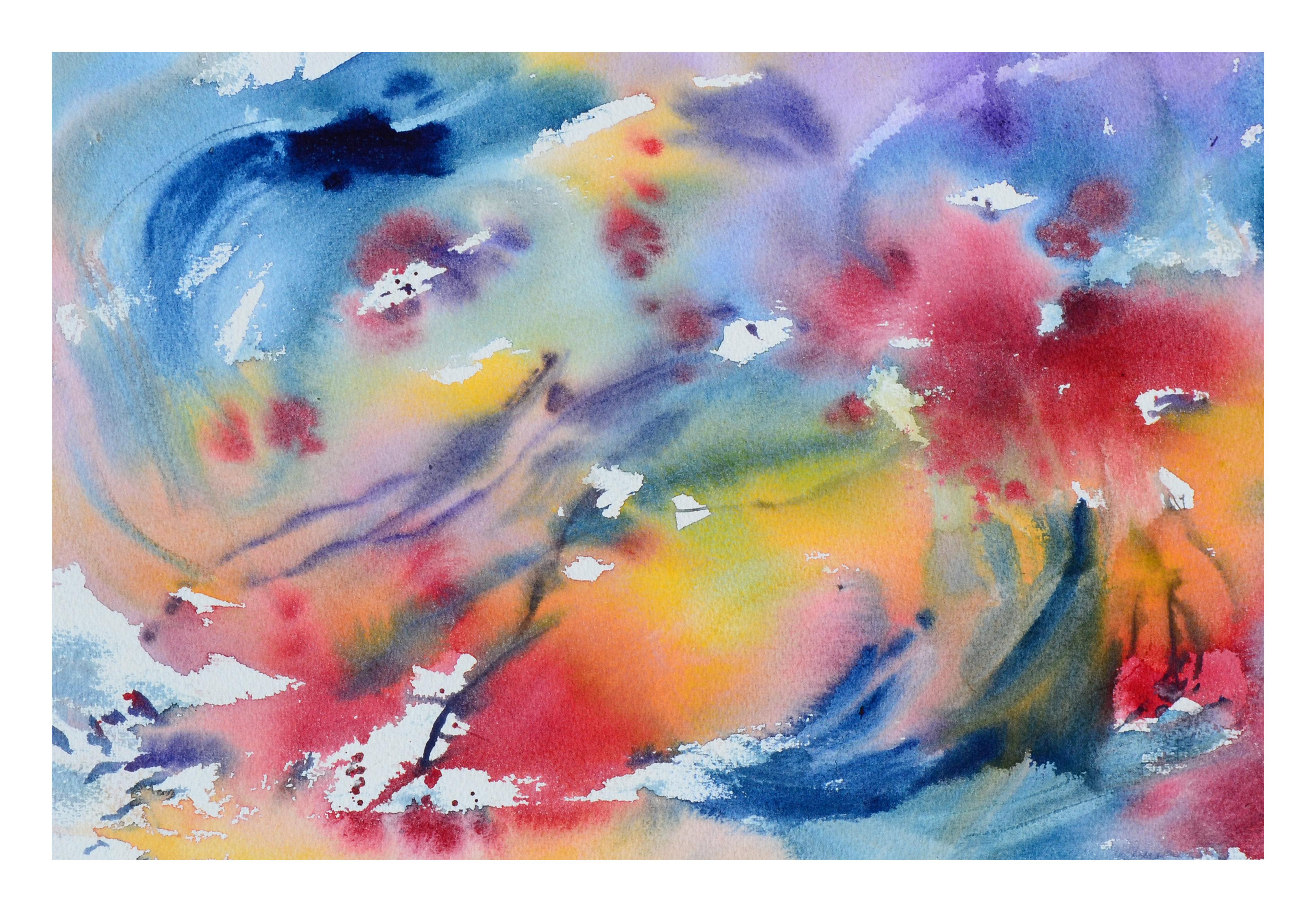 Buntes abstraktes Aquarell – Art von Les Anderson