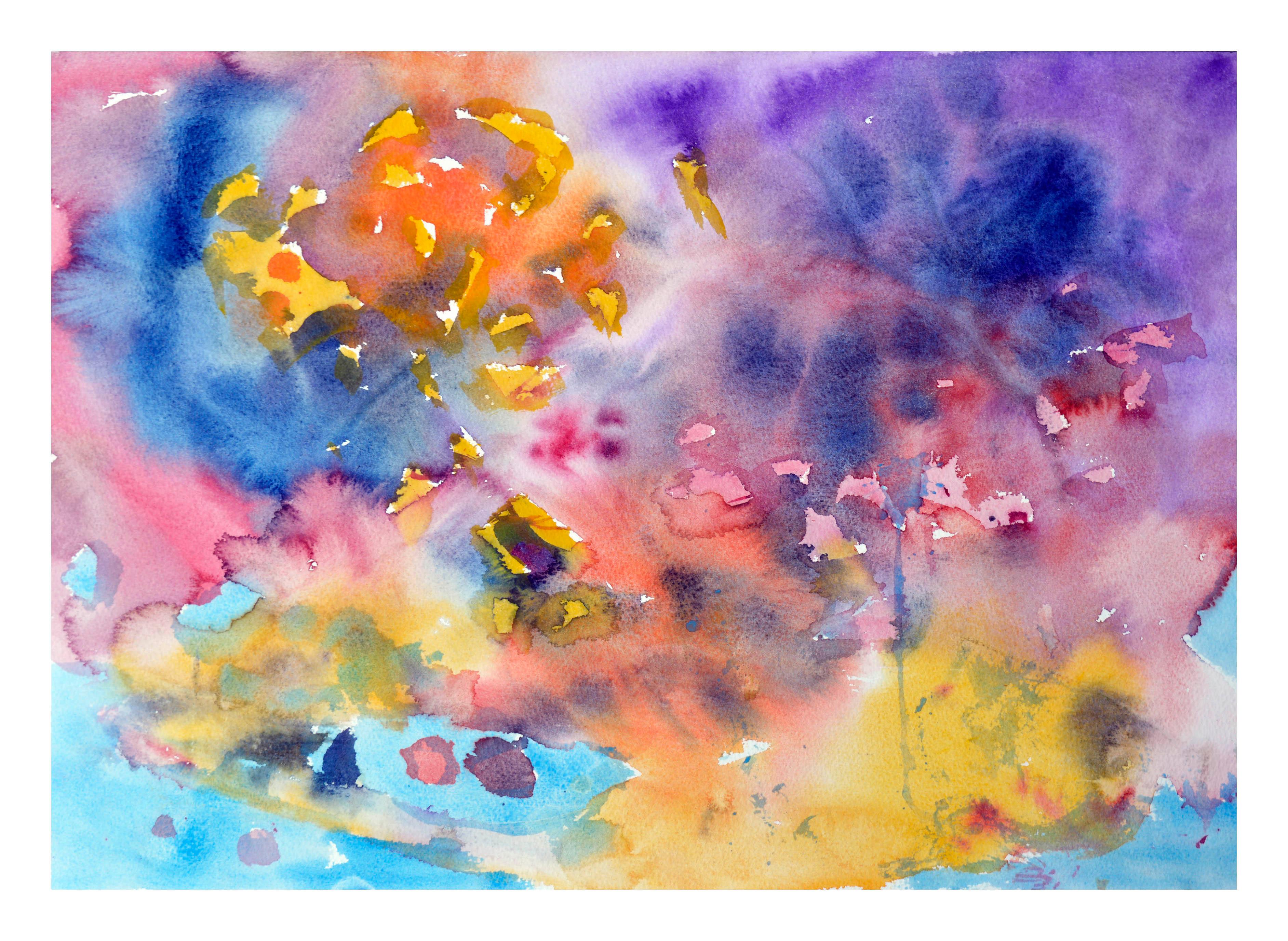 Les Anderson Abstract Drawing - Multi-Color Abstract Watercolor