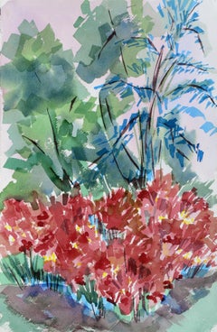 Red Dahlia Garden Landscape 