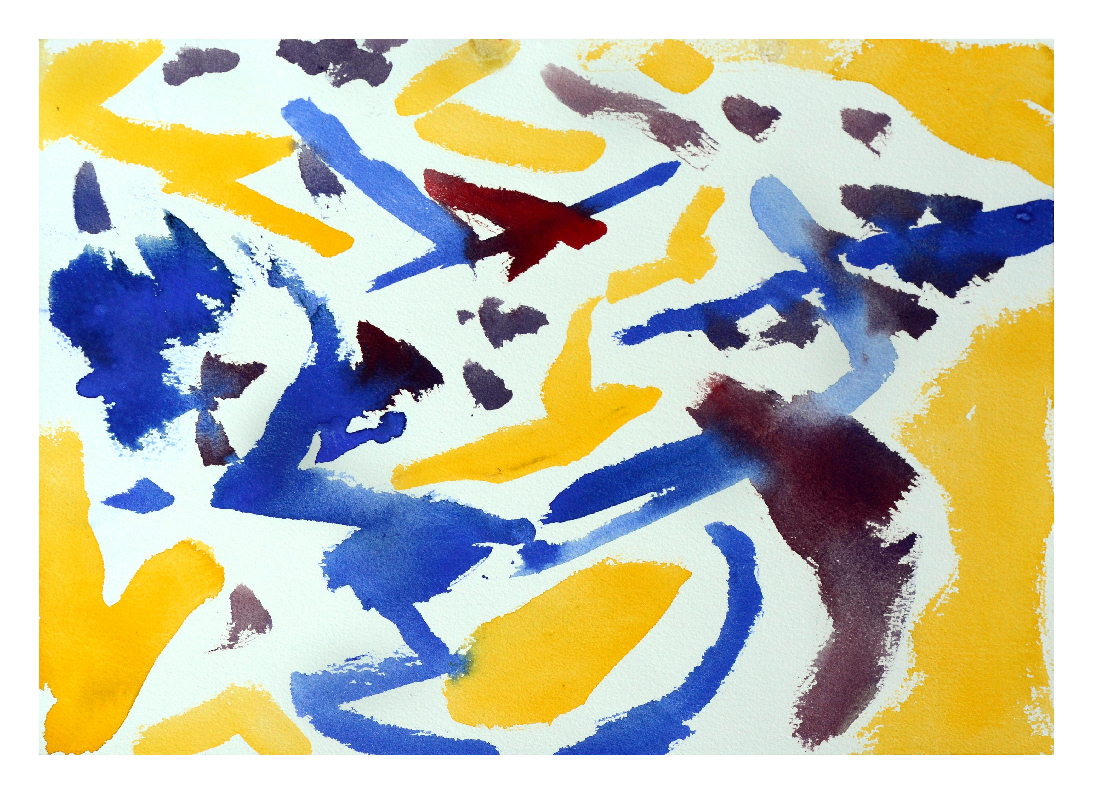 Les Anderson Abstract Drawing - Yellow, Blue & Red Abstract 