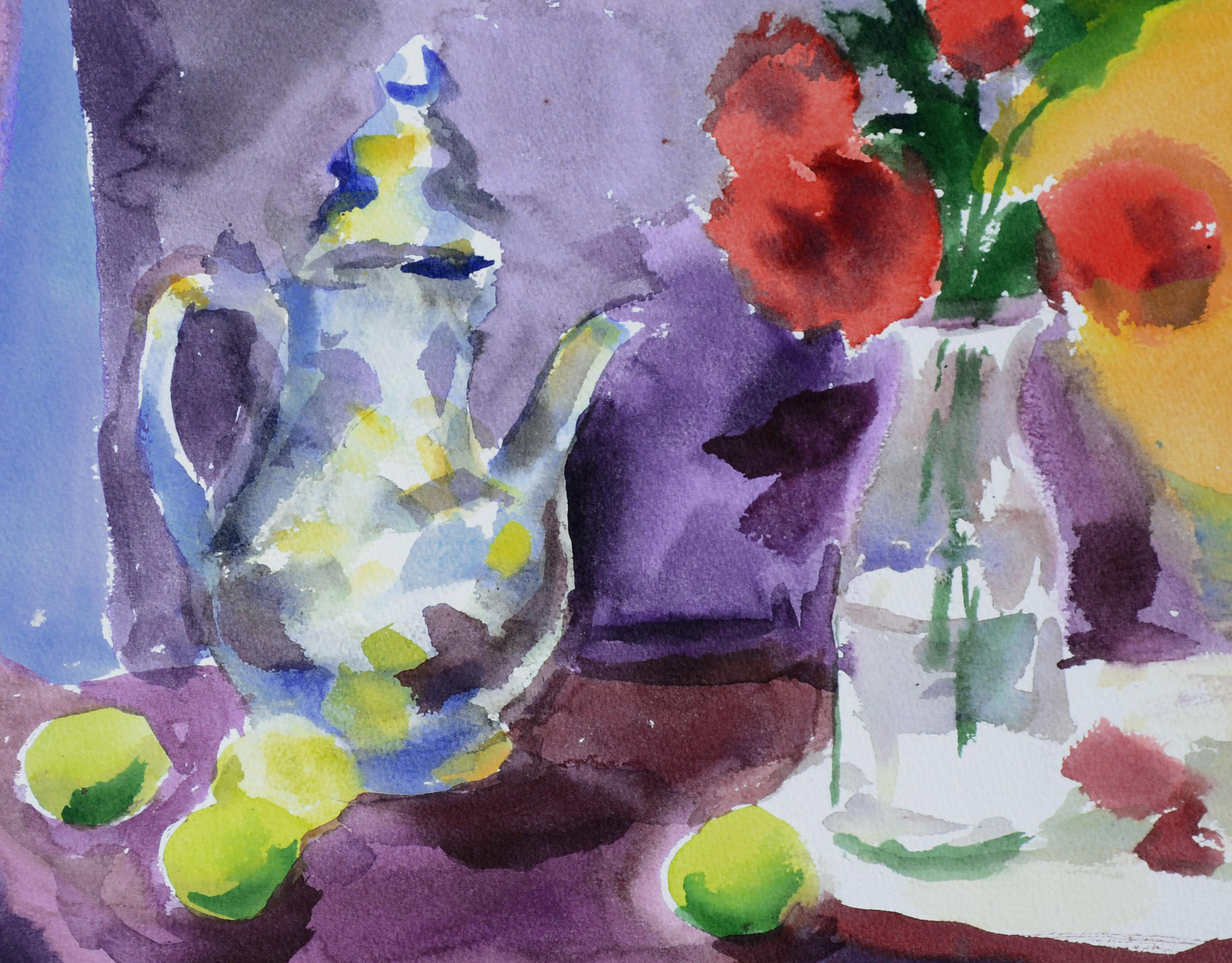 Roses & Teapot with Limes Still Life  - Art by Les Anderson
