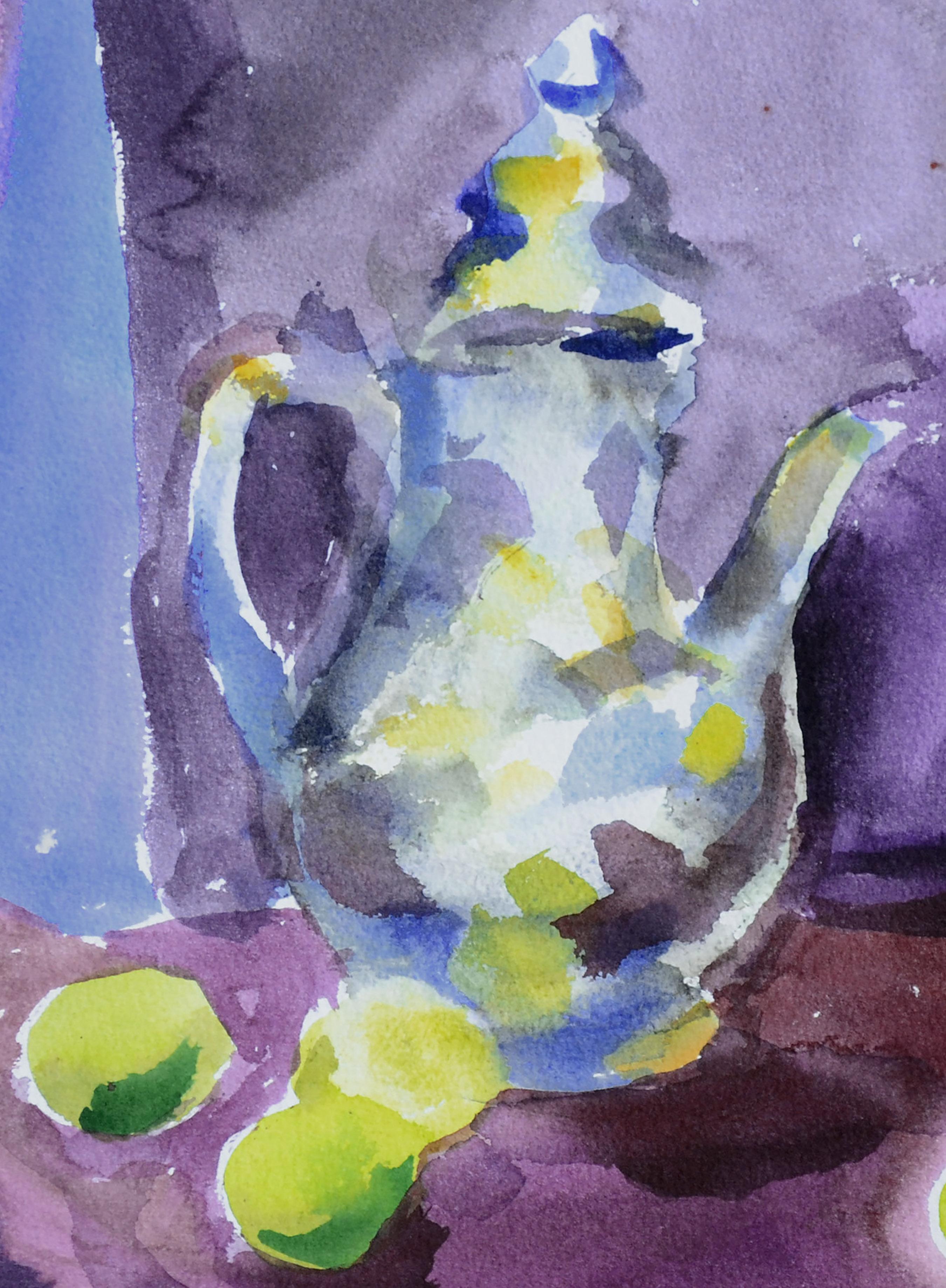 Roses & Teapot with Limes Still Life  - American Impressionist Art by Les Anderson