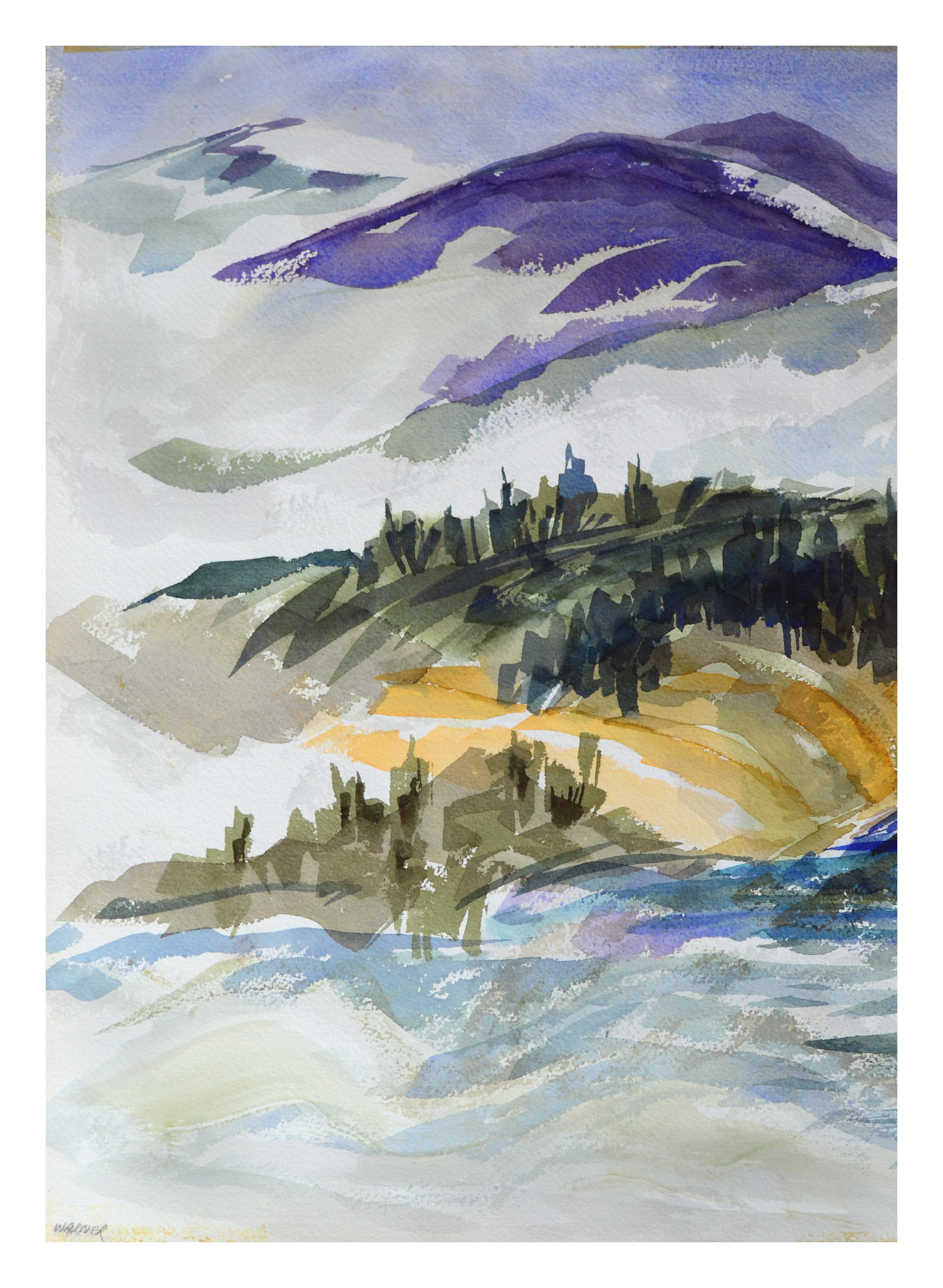 Doris Warner Landscape Art – Landschaft in den lila Bergen
