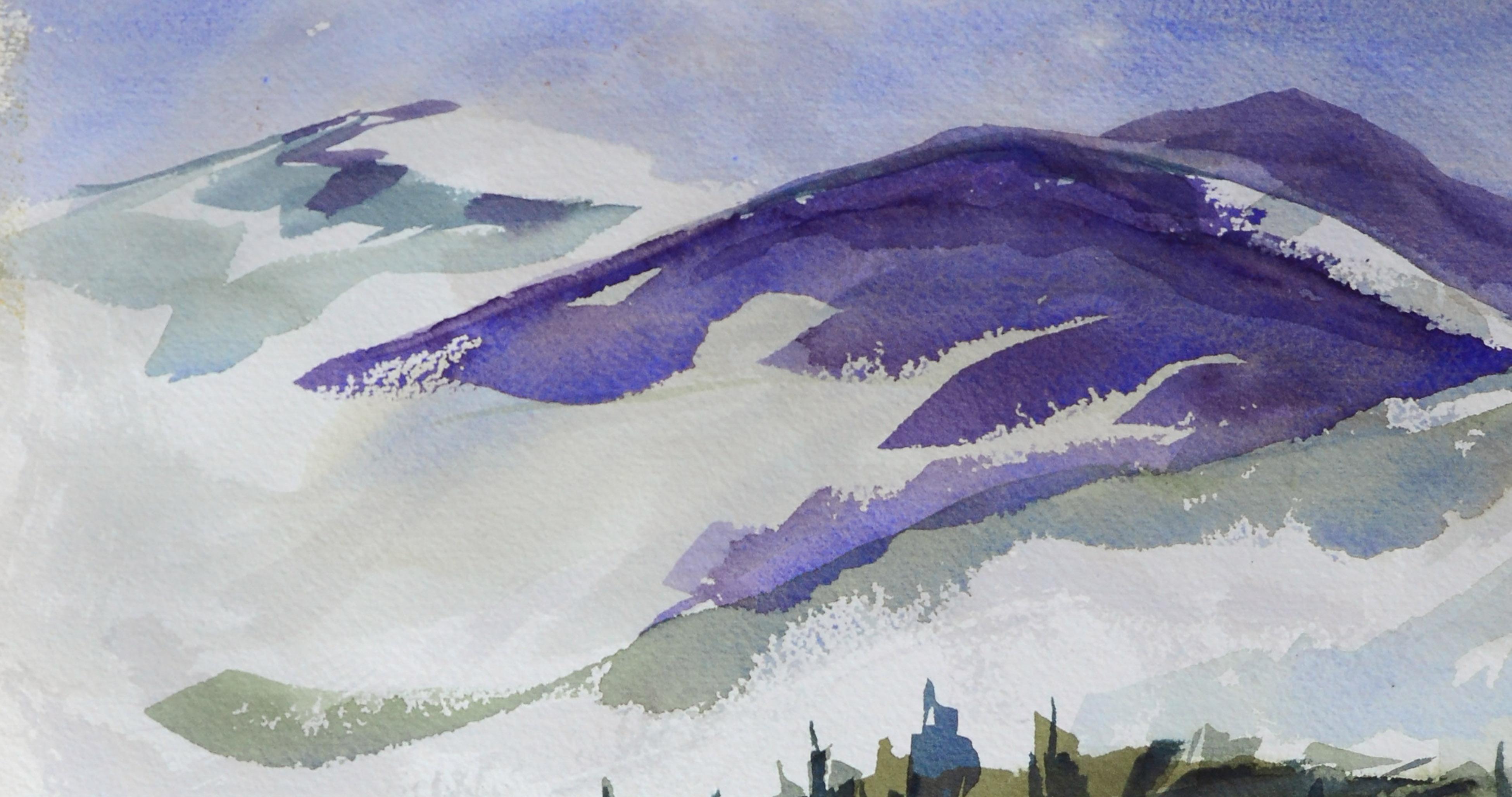 Landschaft in den lila Bergen – Art von Doris Warner