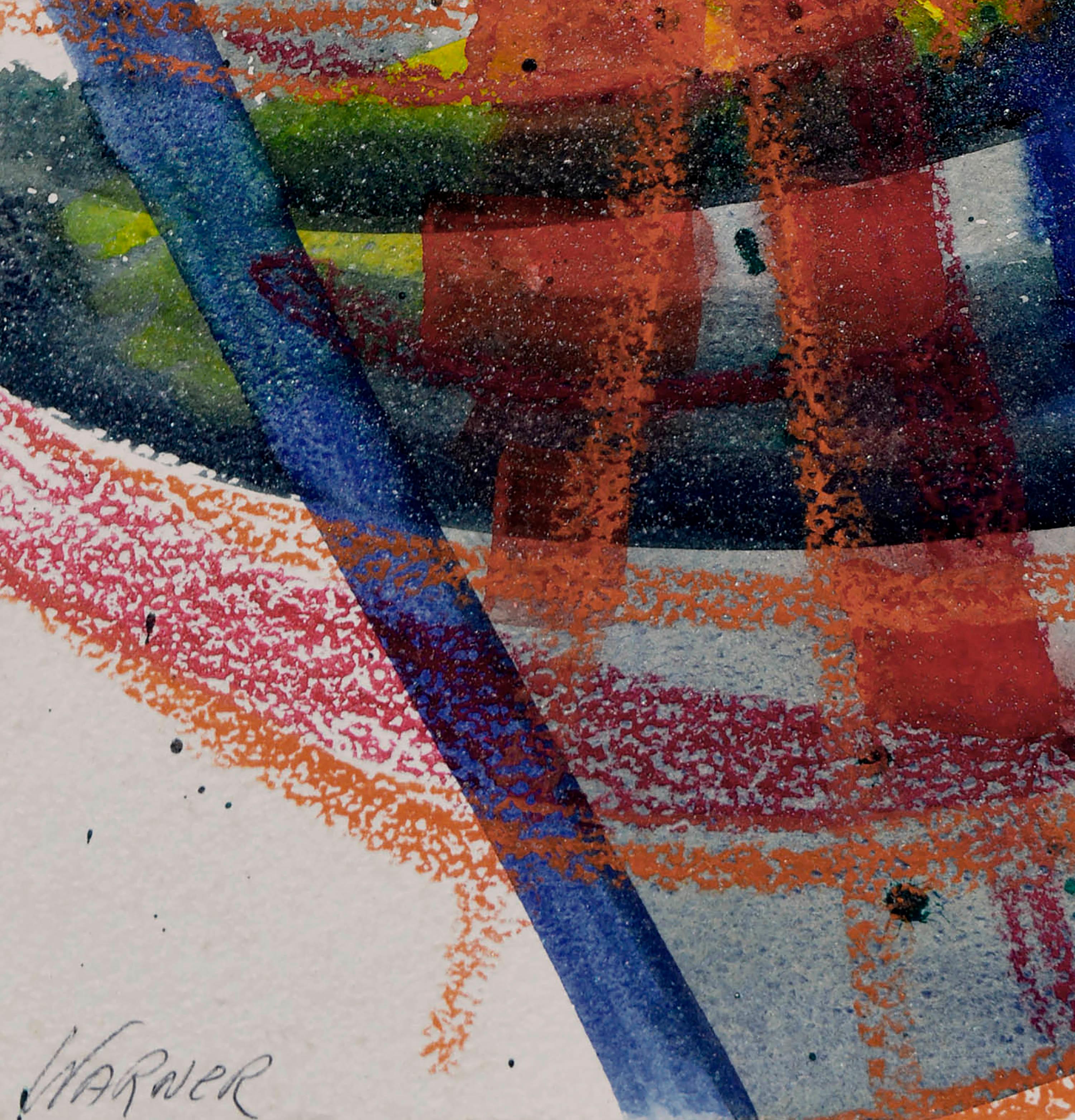 Red & Blue Linear Abstract - Brown Abstract Drawing by Doris Warner