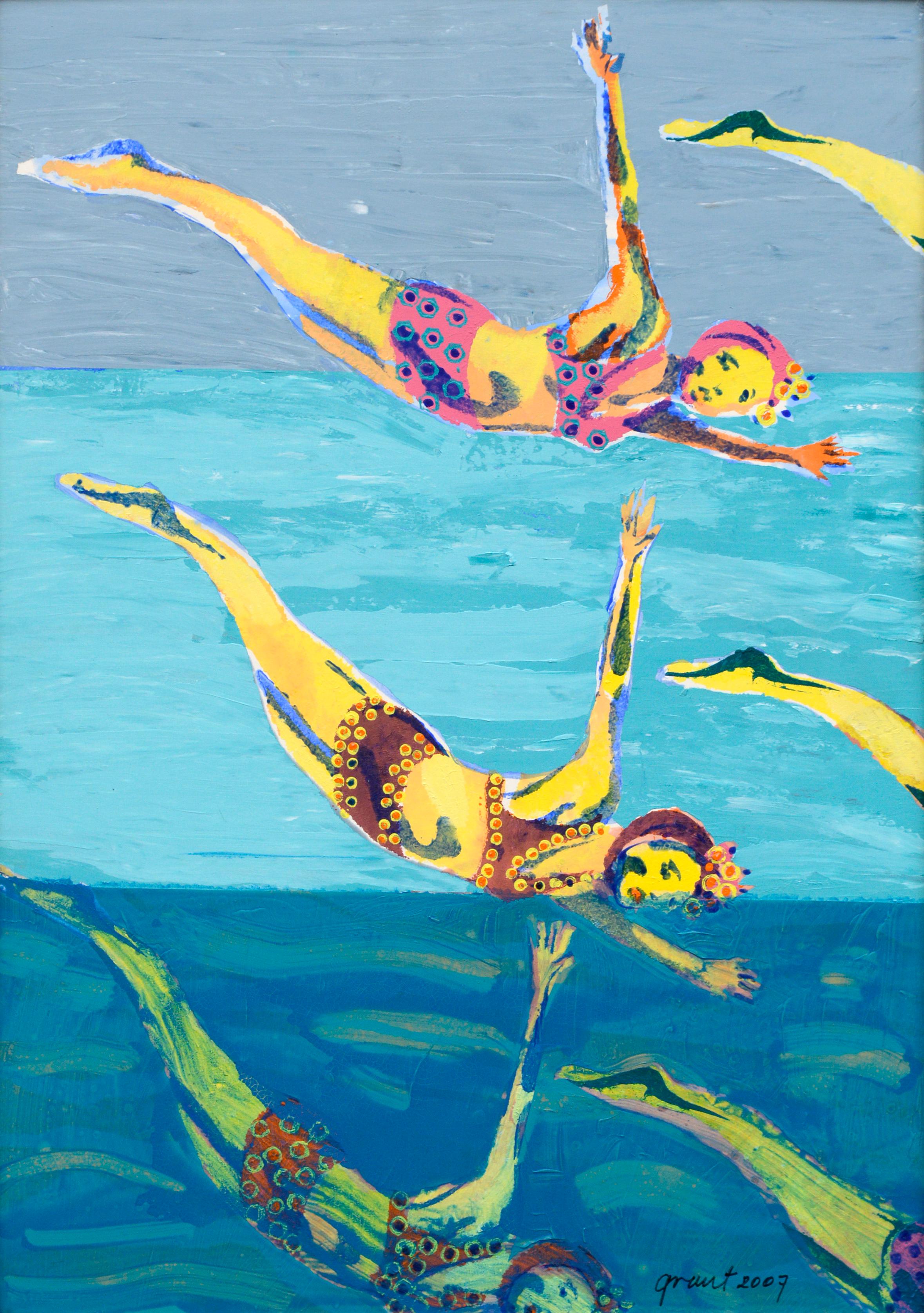 Colorful Swimmers, Contemporary Figurative Pop Art in Blue - Painting by Marc Foster Grant