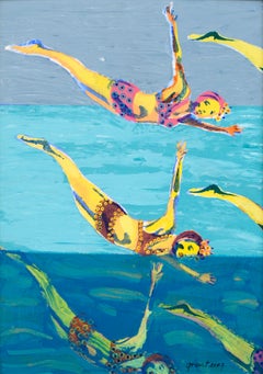 Colorful Swimmers, Contemporary Figurative Pop Art in Blue
