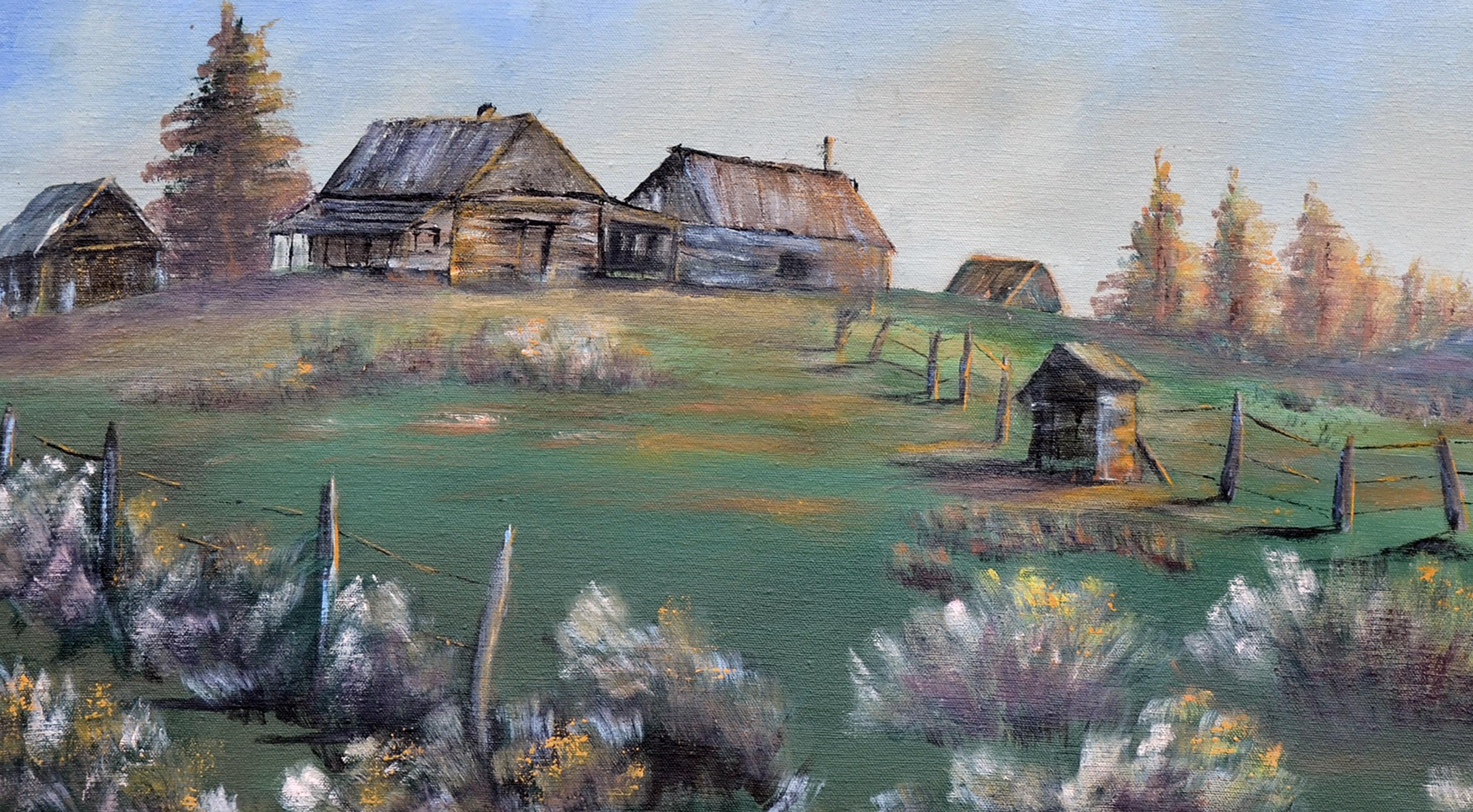 Hillside Bauernhaus-Landschaft (Amerikanischer Impressionismus), Painting, von Nevada Sperry 