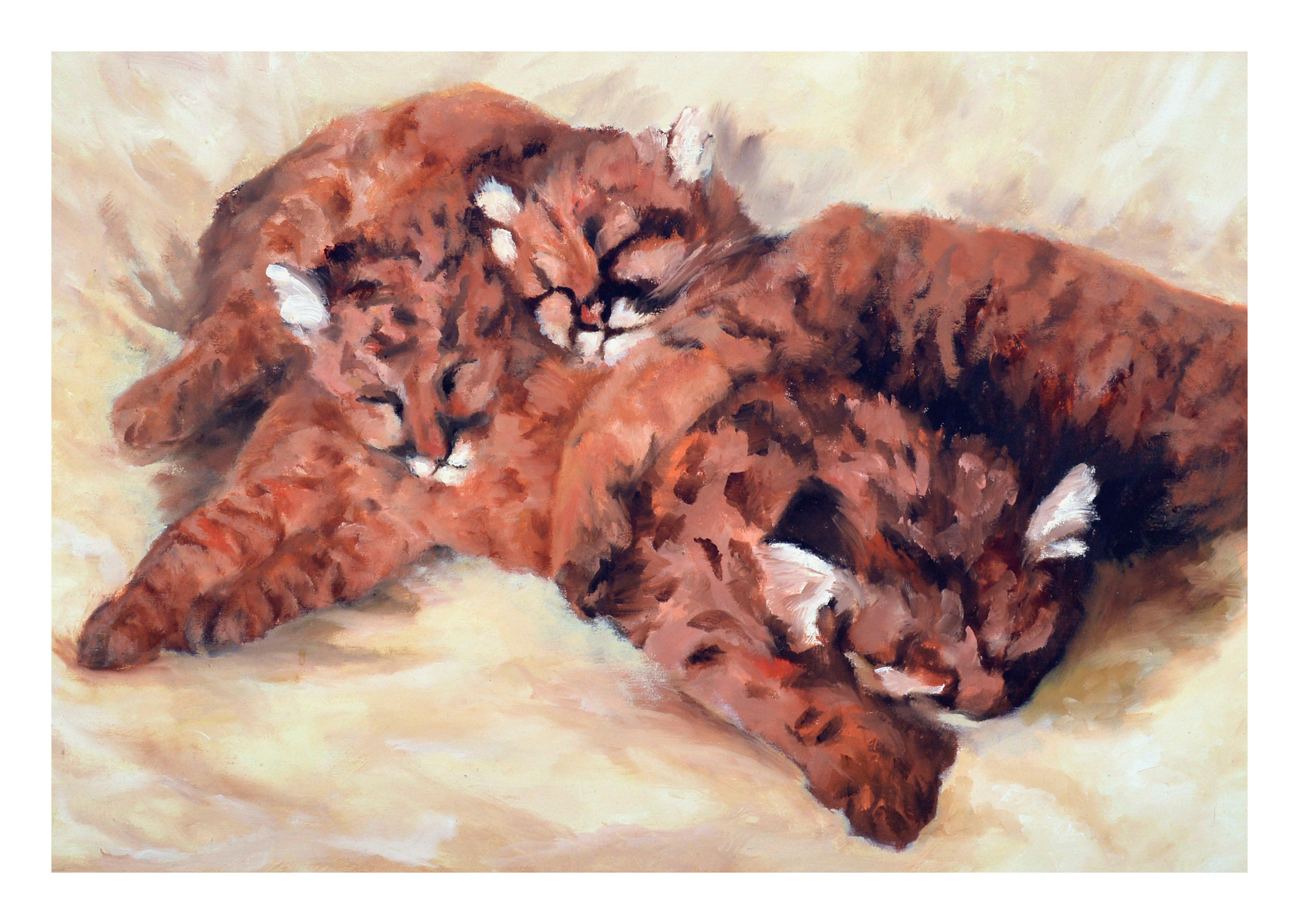 Cheetah Cubs - American Impressionist Painting by Gay Porter