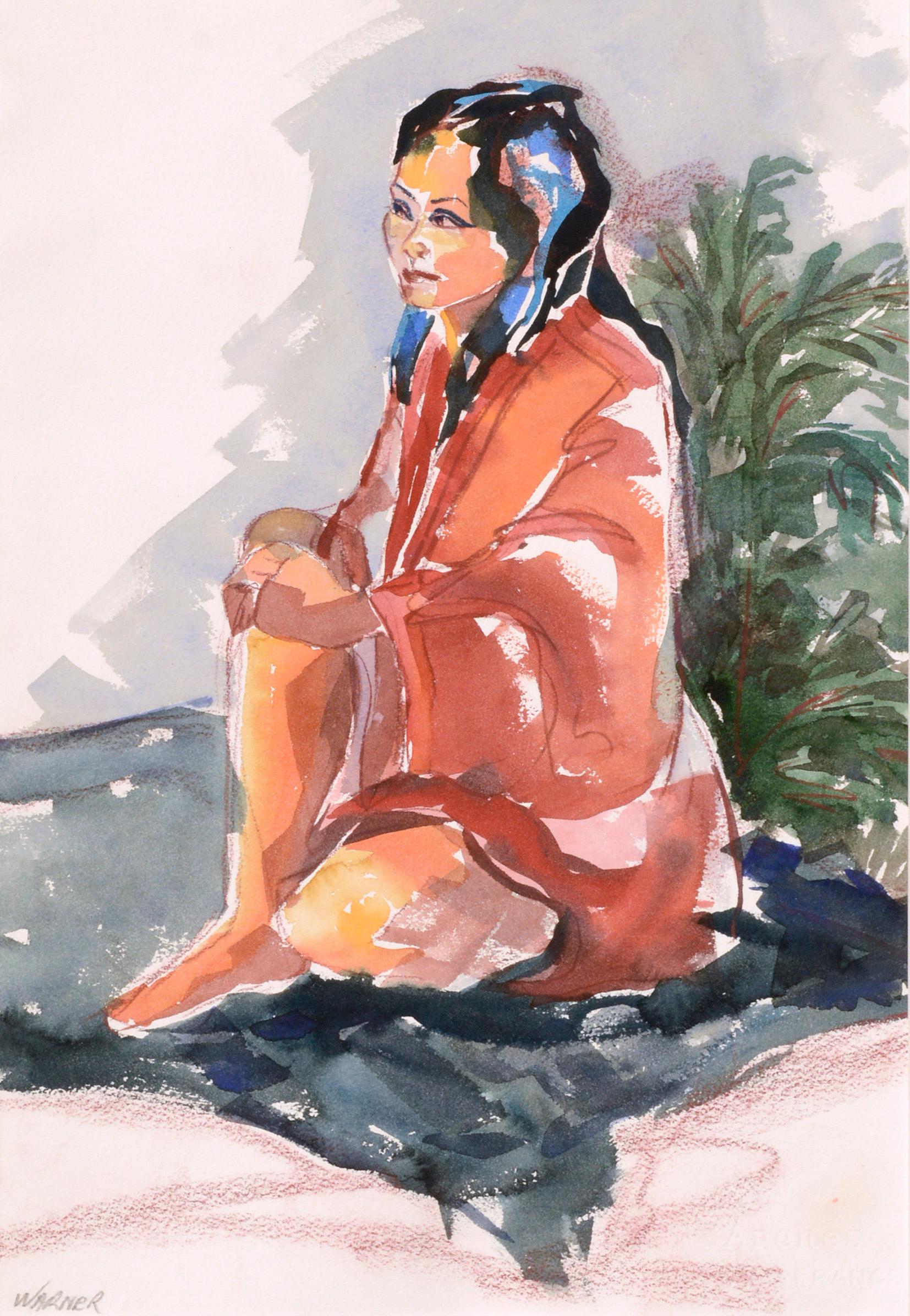 Portrait figuratif d'une femme assise - Art de Doris Warner