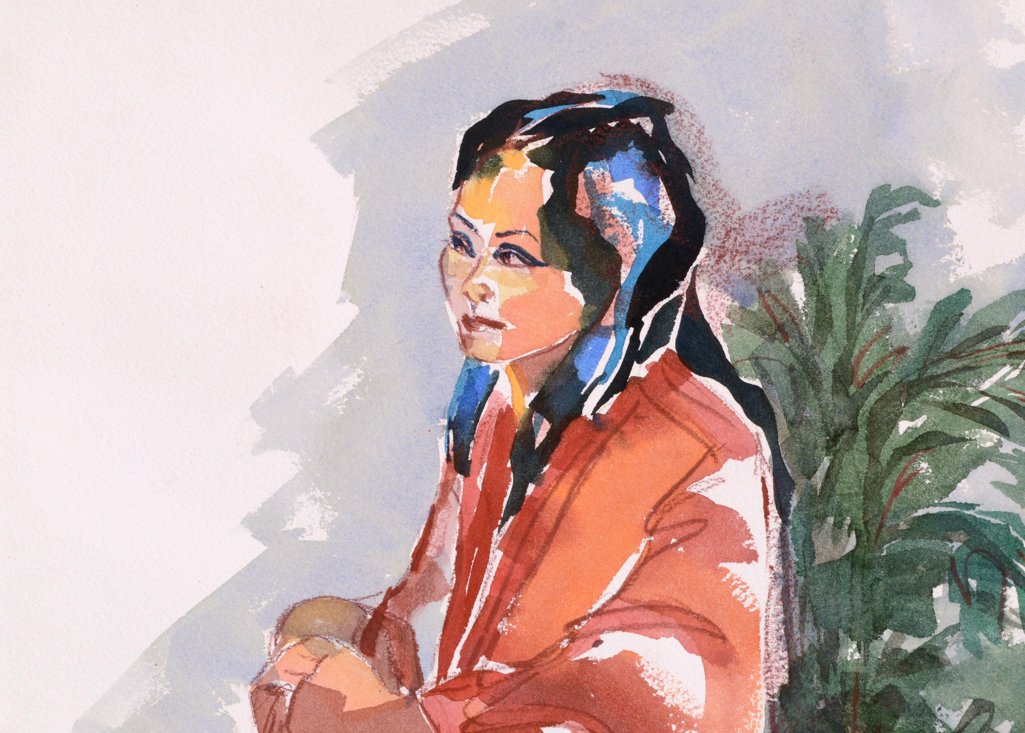 Figuratives Porträt einer sitzenden Frau (Amerikanischer Impressionismus), Art, von Doris Warner