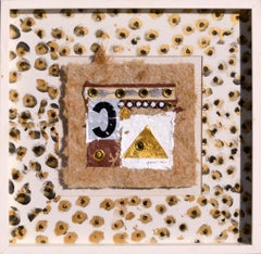 "Spotty 'C' Shadowbox Collage", Ensamblaje abstracto en técnica mixta con estampado de leopardo