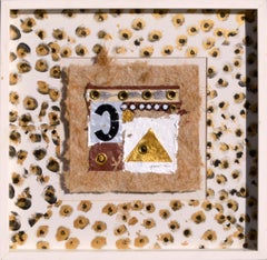 ""Spotty 'C' Shadowbox Collage", Abstrakte Mischtechnik- Assemblage mit Leopardenmuster 