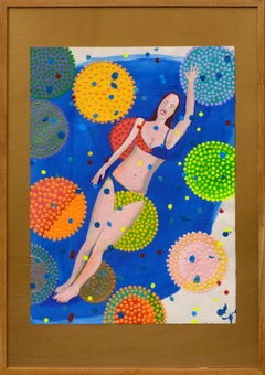 Baigneur contemporain « Lucie dans le ciel », piscine figurative abstraite