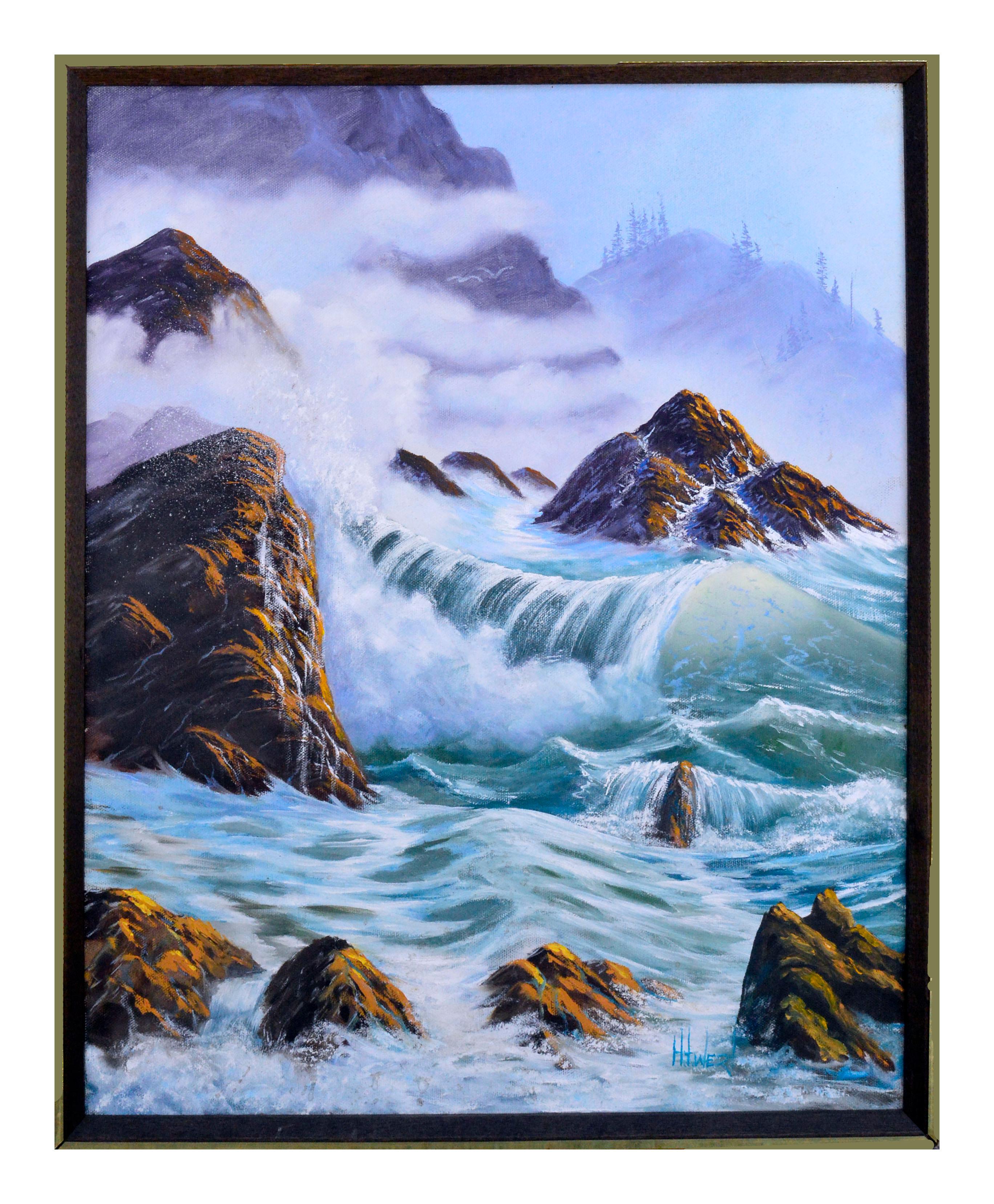 H.T. Wert Landscape Painting - Crashing Waves Seascape 