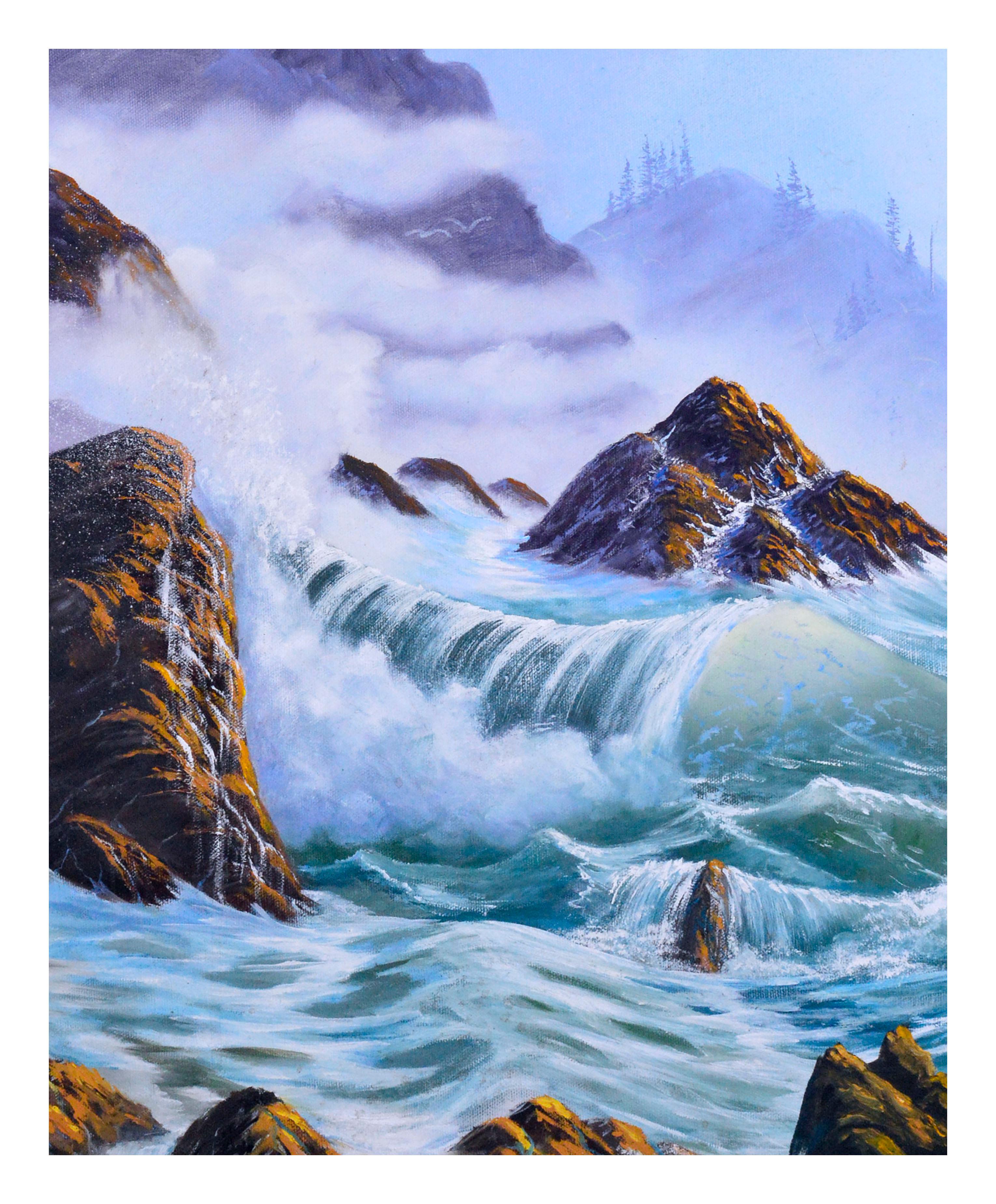 Paysage marin vagues ondulantes  - Impressionnisme américain Painting par H.T. Wert