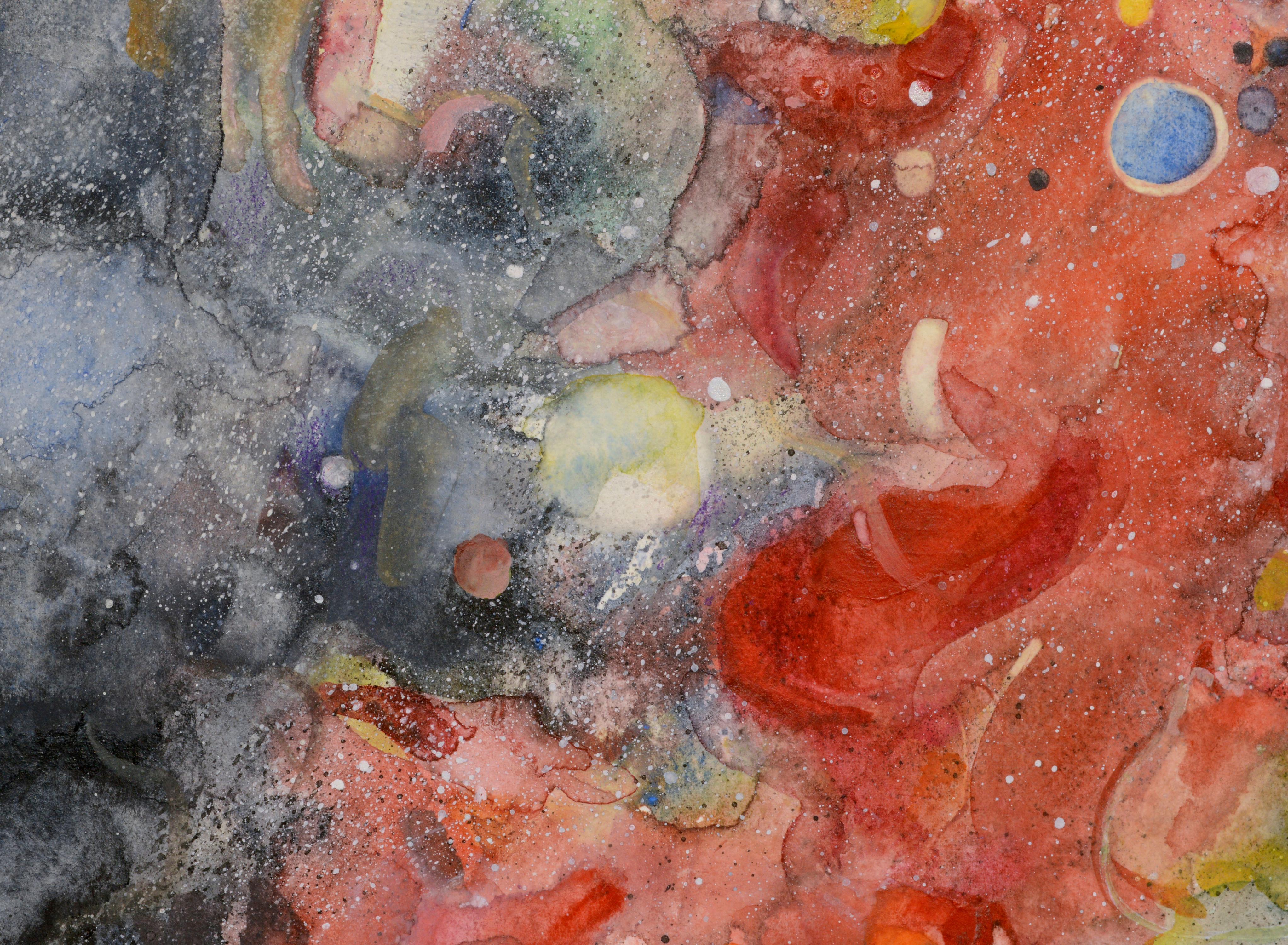 Evolution Orion Nebula (4) - Colorful Cosmic Flow Abstract - Gray Abstract Painting by Marianne K. Brown