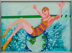 "Make a Splash", Large-Scale Figurative Abstract with Swimmer in Pool 