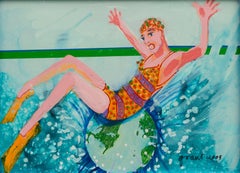 "Make a Splash", Large-Scale Figurative Abstract with Swimmer in Pool