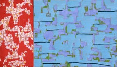 Zeitgenössisches zweiteiliges abstraktes Set: Blau und Rot