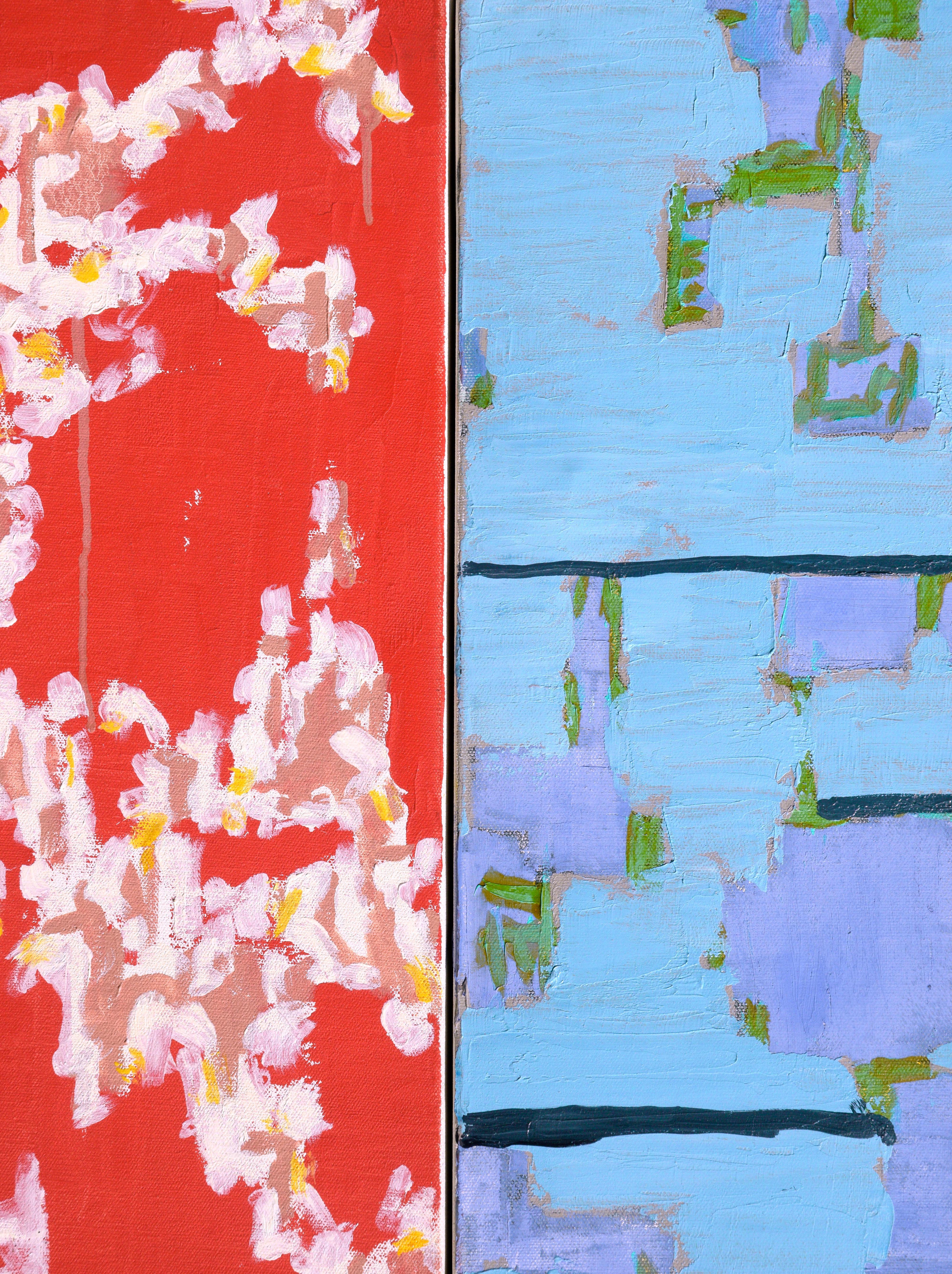 Astratto contemporaneo in due parti: blu e rosso - Abstract Painting Blu di Michael Pauker 