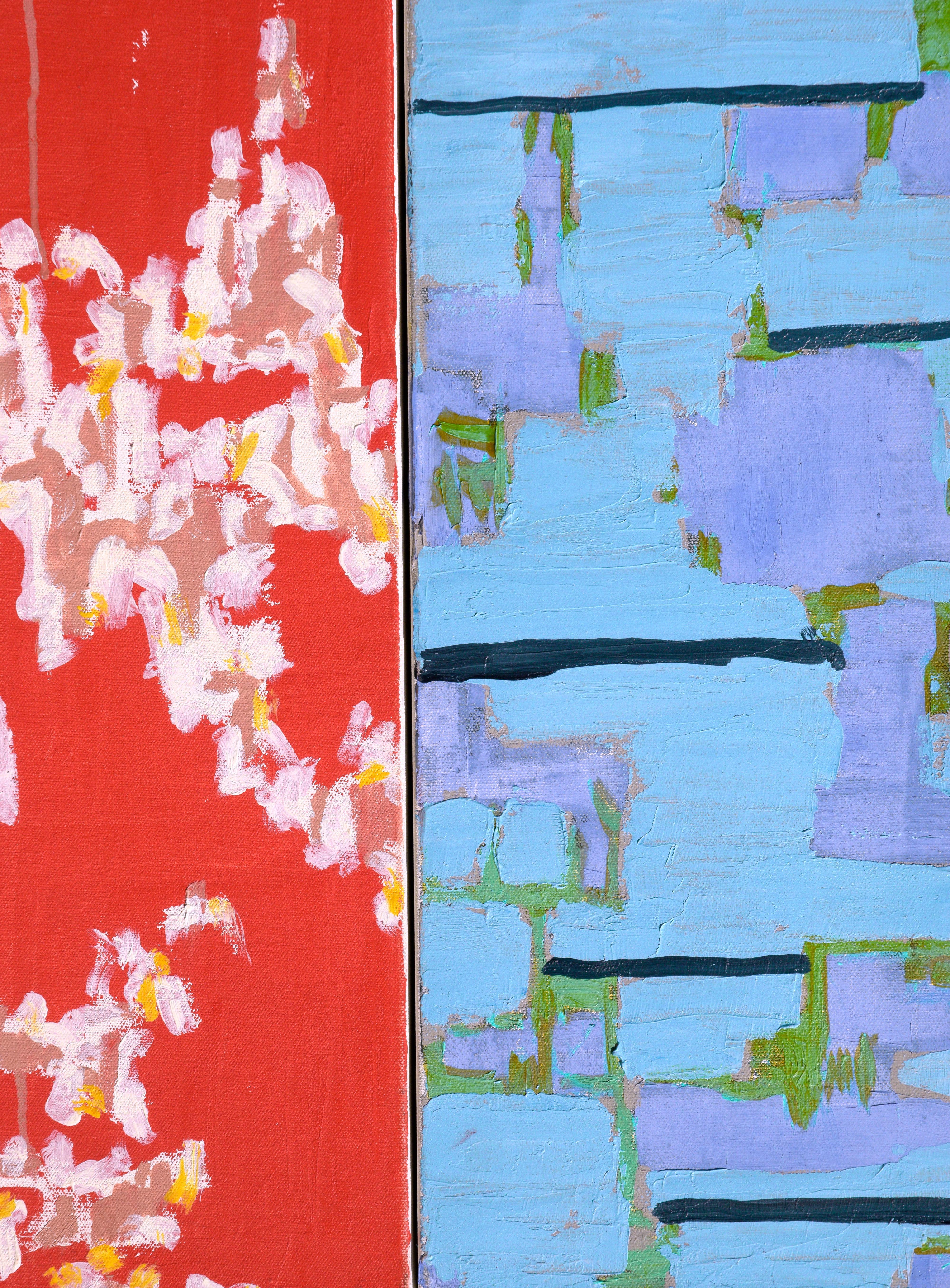 Contemporary Two-Part Abstract: Blue and Red - Abstract Expressionist Painting by Michael Pauker 