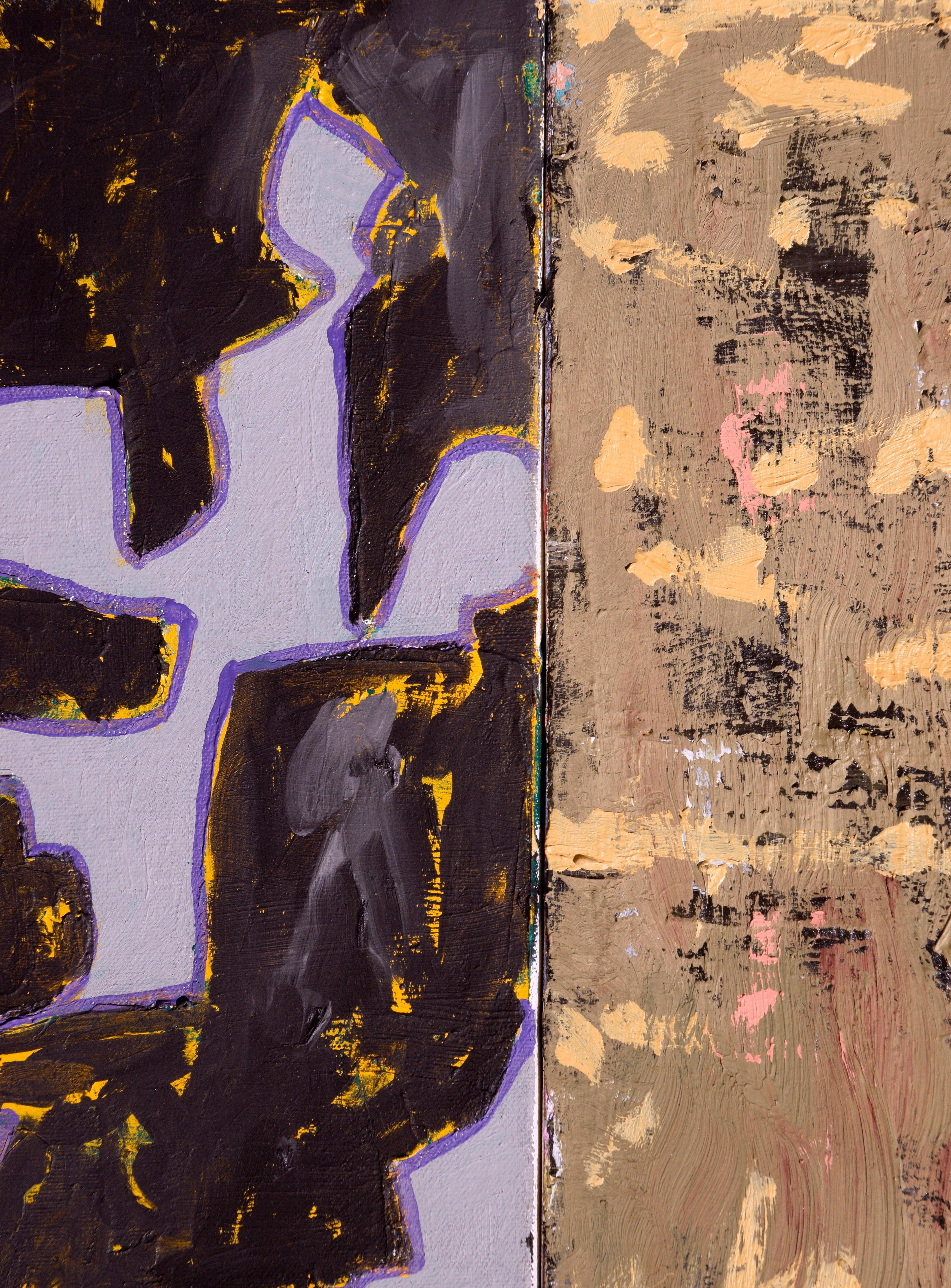 Contemporary Two-Part Abstract: Tan and Black with Lavender  For Sale 2