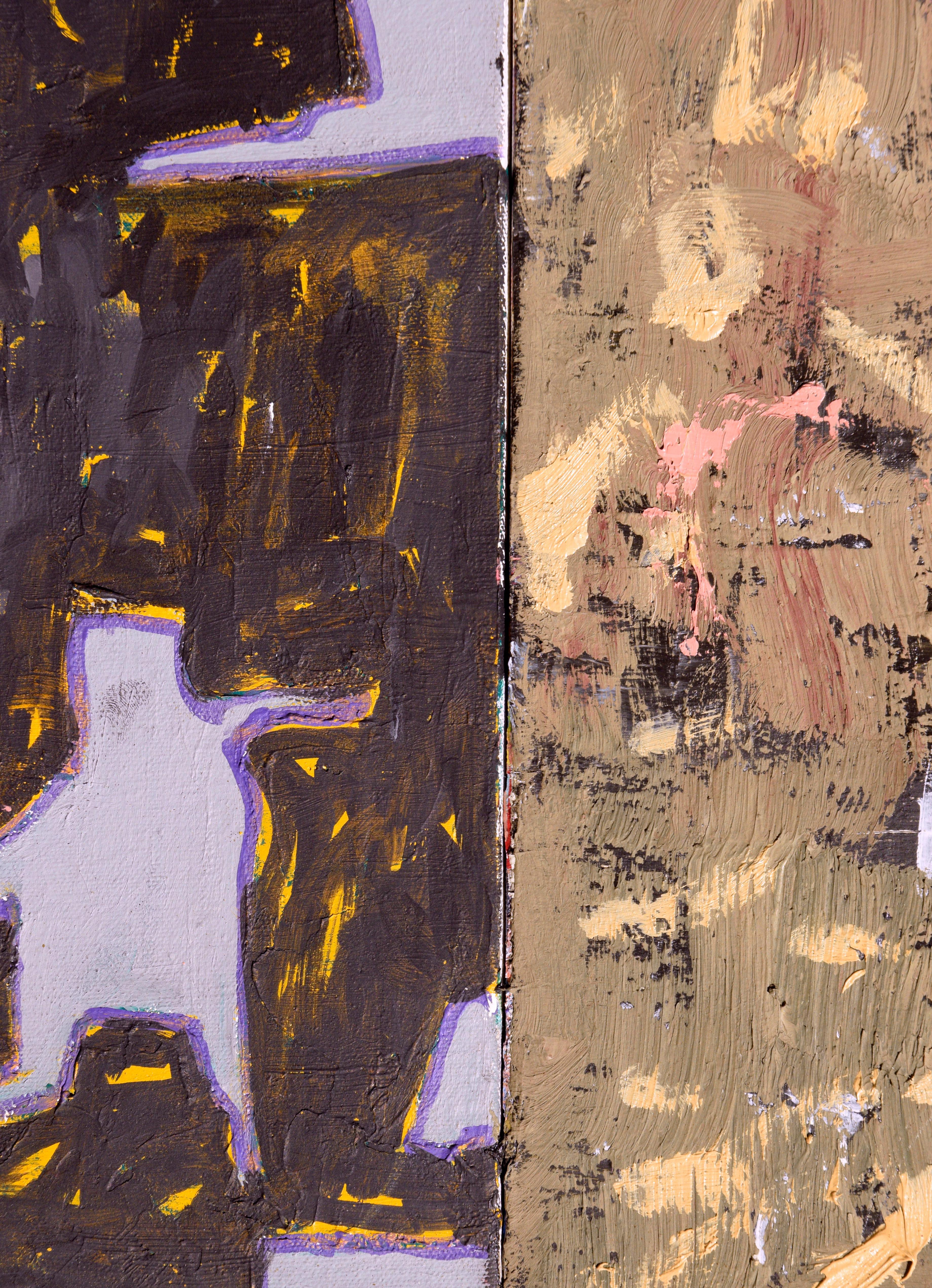 Contemporary Two-Part Abstract: Tan and Black with Lavender  For Sale 3