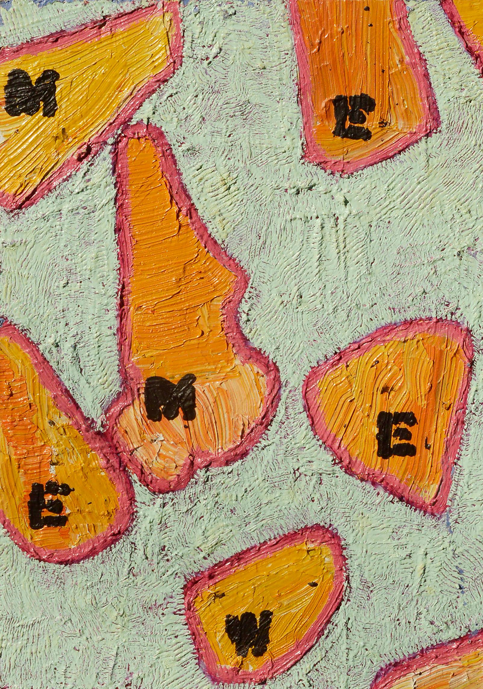 Lettera dell'alfabeto testurizzato astratto in blu ghiaccio, arancione e rosa - Painting Contemporaneo di Michael Pauker 