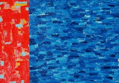 « Scene Bleu », abstrait contemporain rouge et bleu 