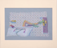In the Tub with Socks and Gloves, Contemporary Interior Figurative Scene 