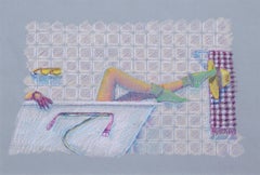 In the Tub with Socks and Gloves, Contemporary Interior Figurative Scene