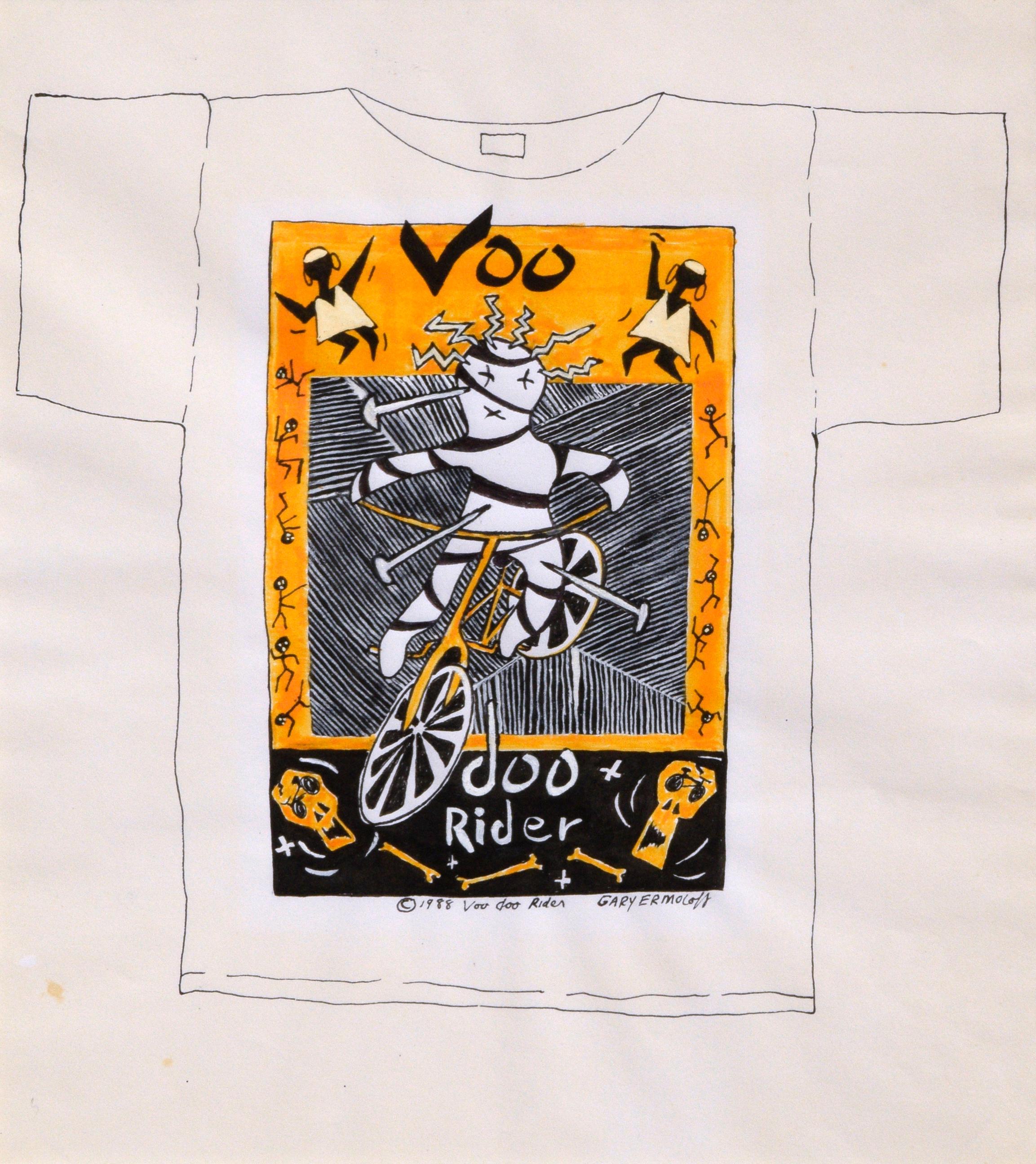 Original Voodoo Rider Original 1980er T-Shirt Design Zeichnung  – Painting von Gary Ermoloff