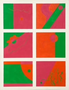 Six-Part Neon Geometric Abstract with Green, Orange, & Hot Pink 